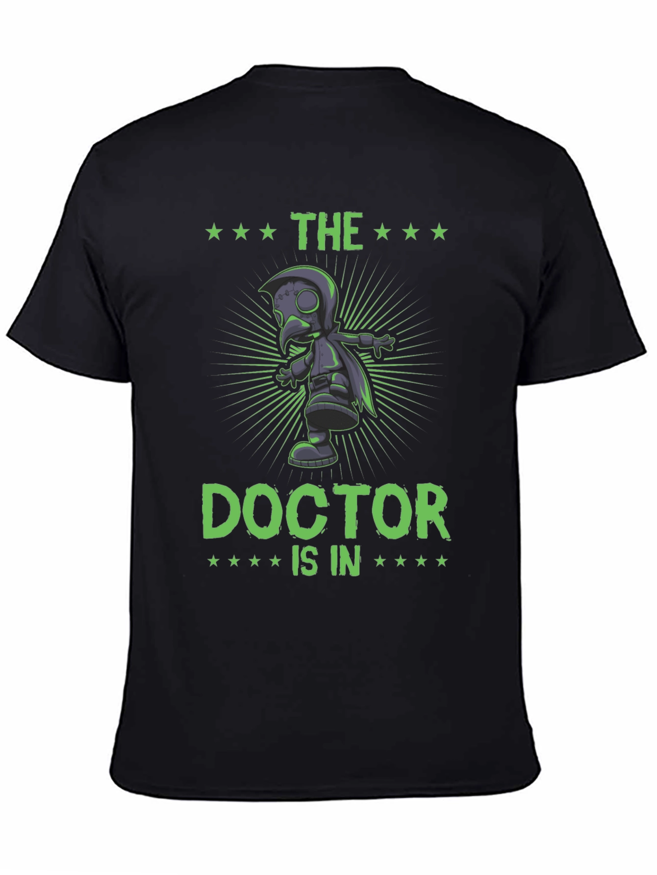 Black The Doctor Is In T-Shirt Plague Doctor Graphic Novelty Tee view 4