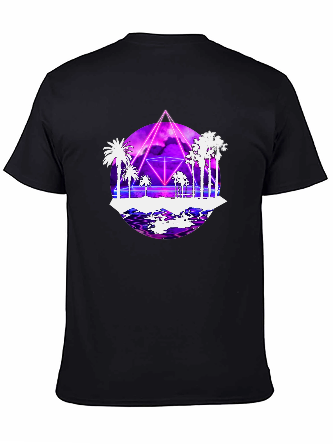 Black Retro Wave Tee: Synthwave Palm Tree Design view 4