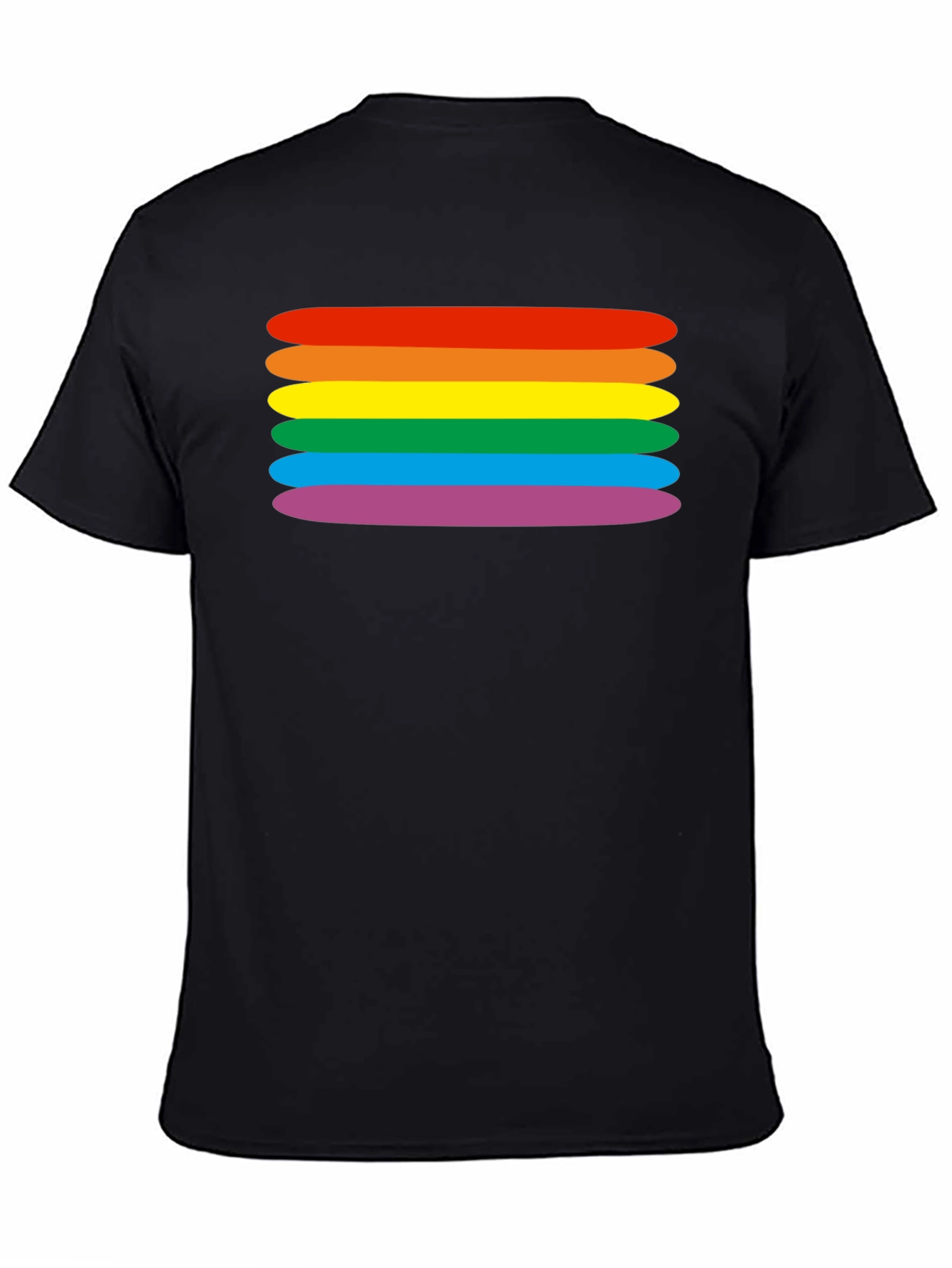 Black Rainbow Stripes Graphic Tee - Black Cotton Blend T-Shirt view 4