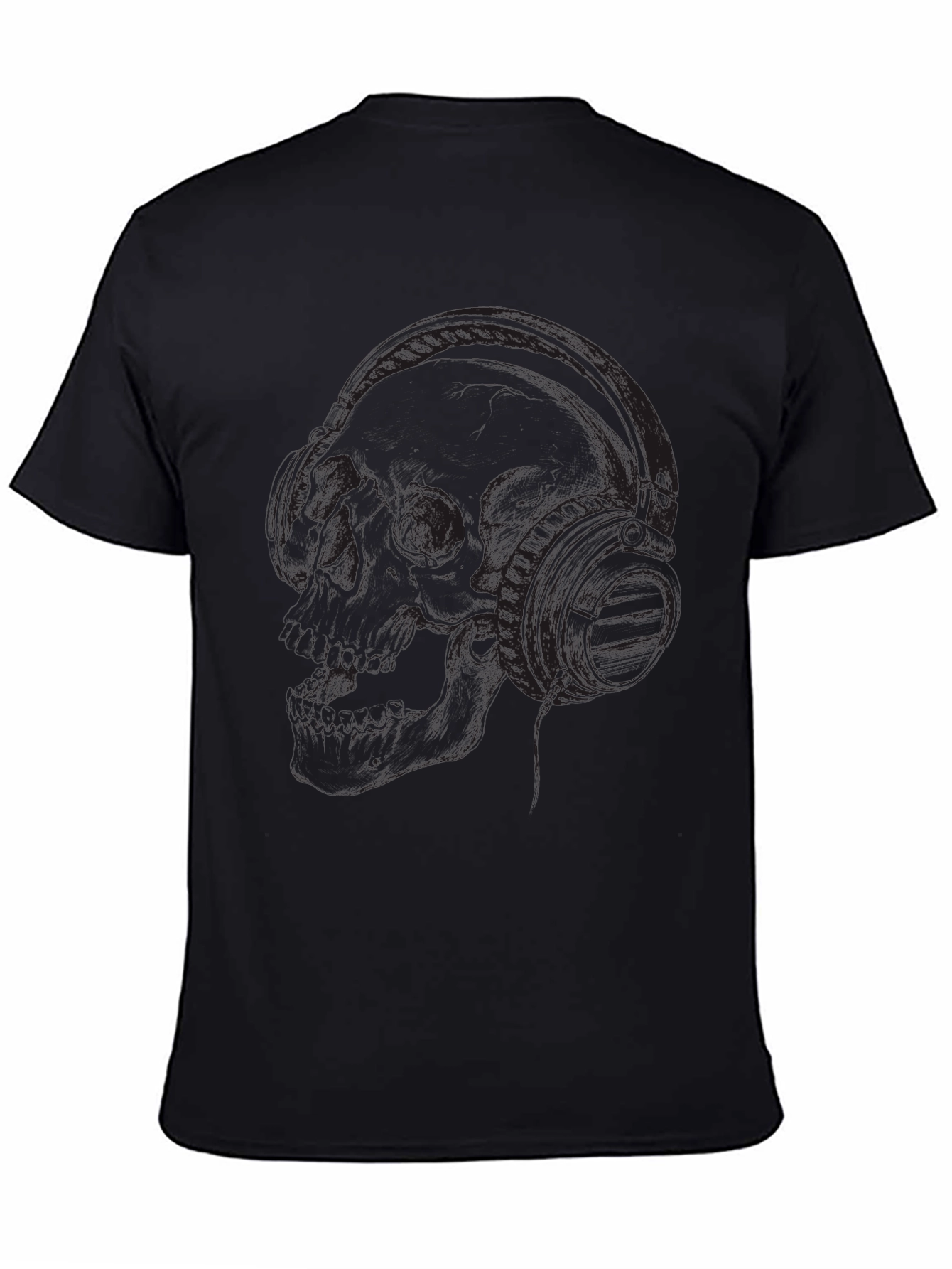 Black Skull and Headphones Graphic T-Shirt - Dark Style view 4