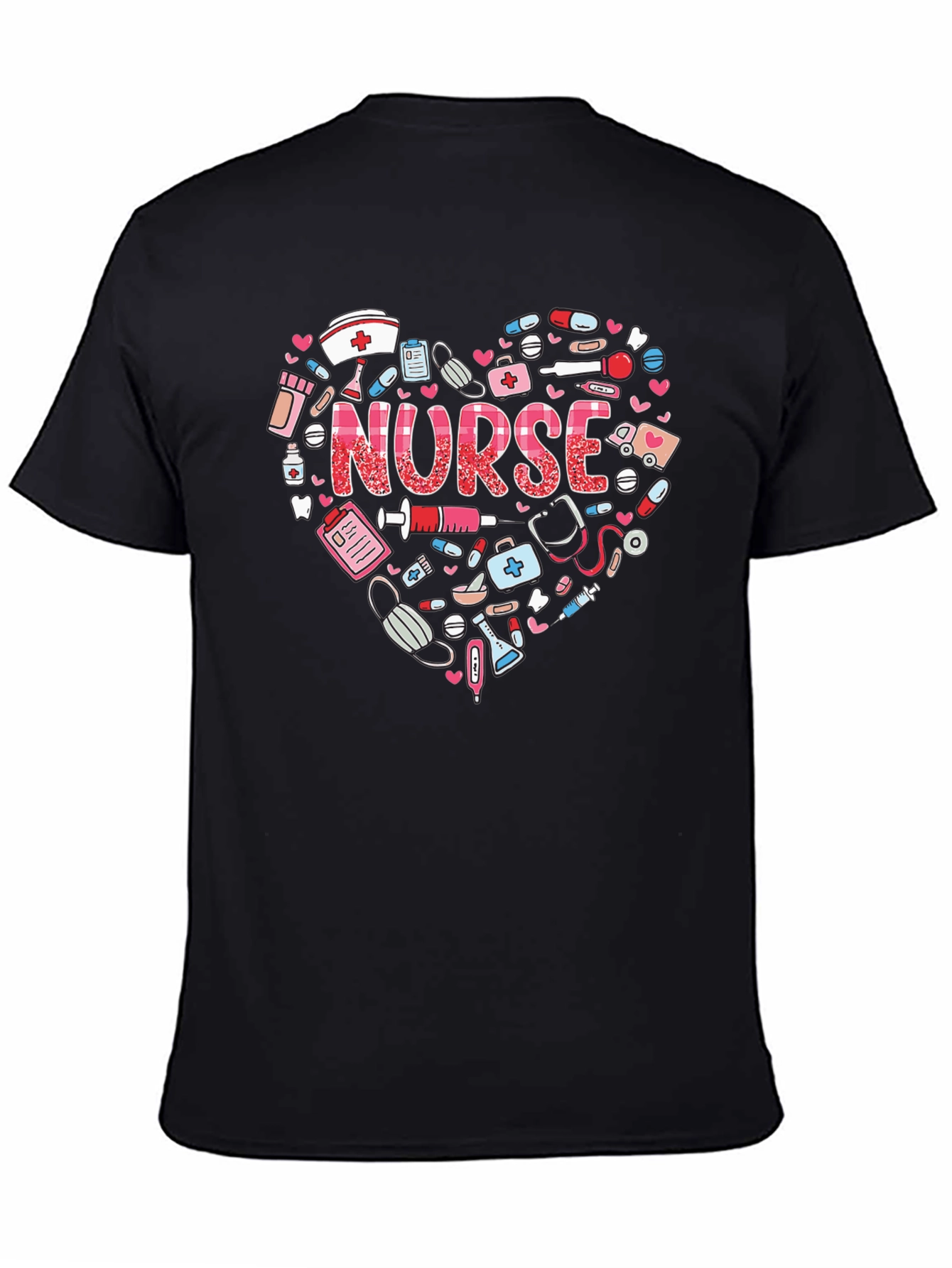 Black Nurse Heart Graphic T-Shirt - Healthcare Hero Appreciation view 4