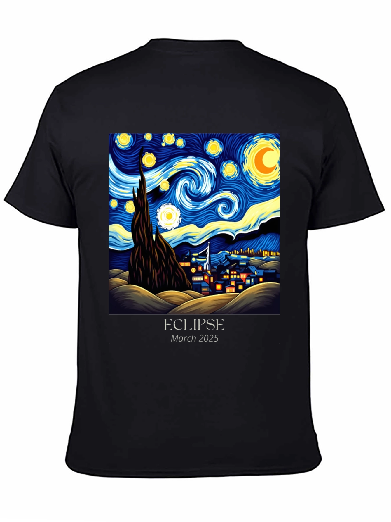 Black Starry Night Eclipse 2025 Graphic Tee view 4