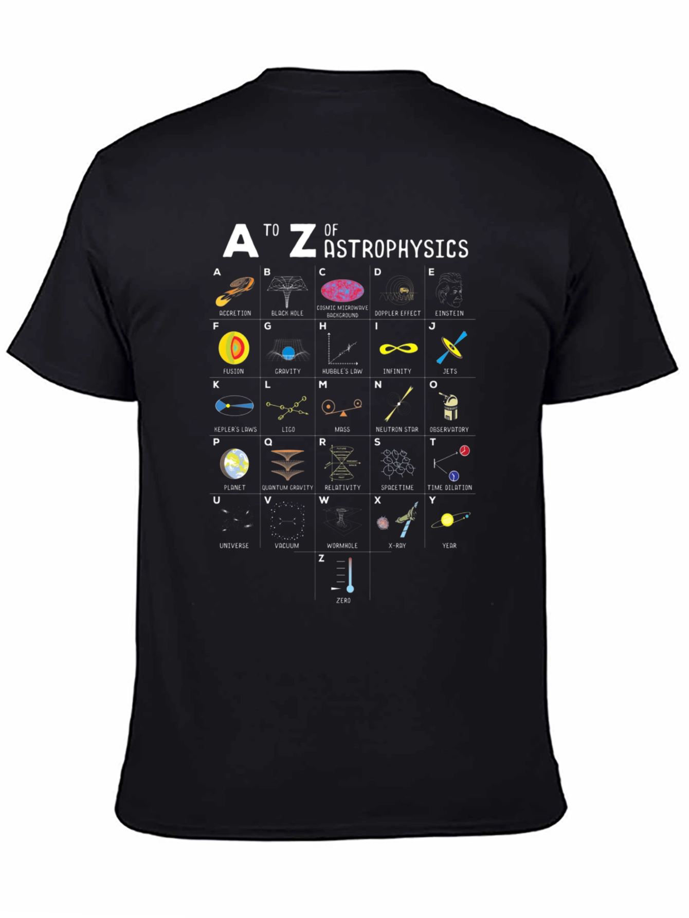 Black A to Z of Astrophysics T-Shirt - Science Tee view 4
