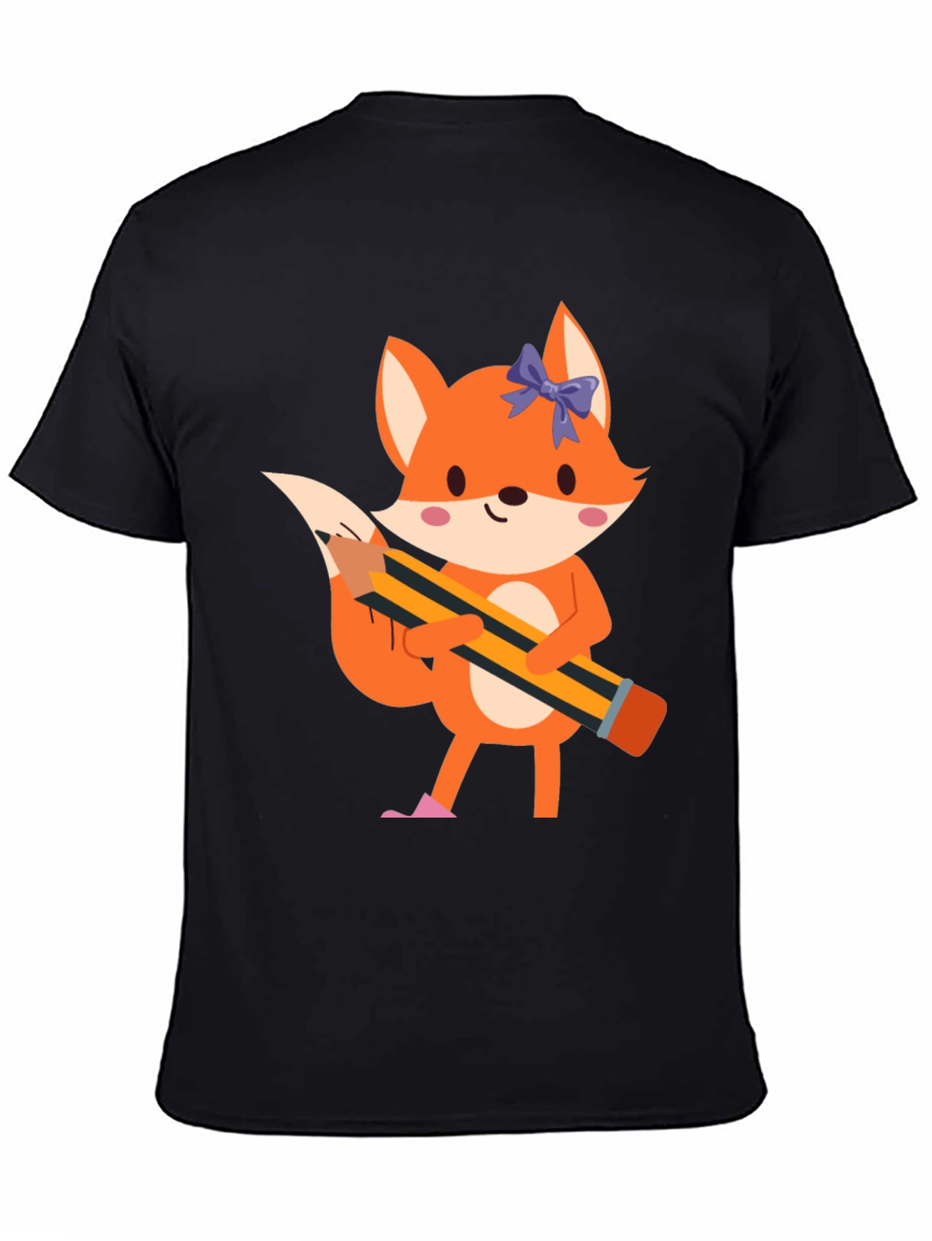 Black Fox with Pencil Graphic Tee - Black view 4