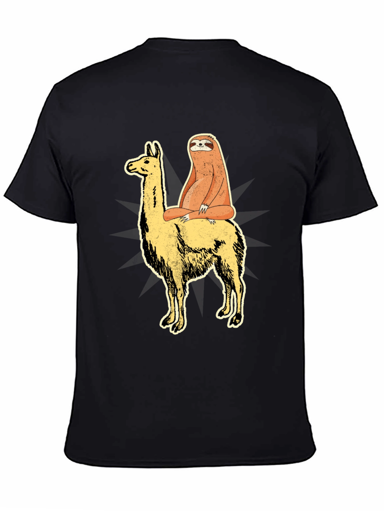 Black Sloth Riding Llama Graphic Tee - Unisex T-Shirt view 4