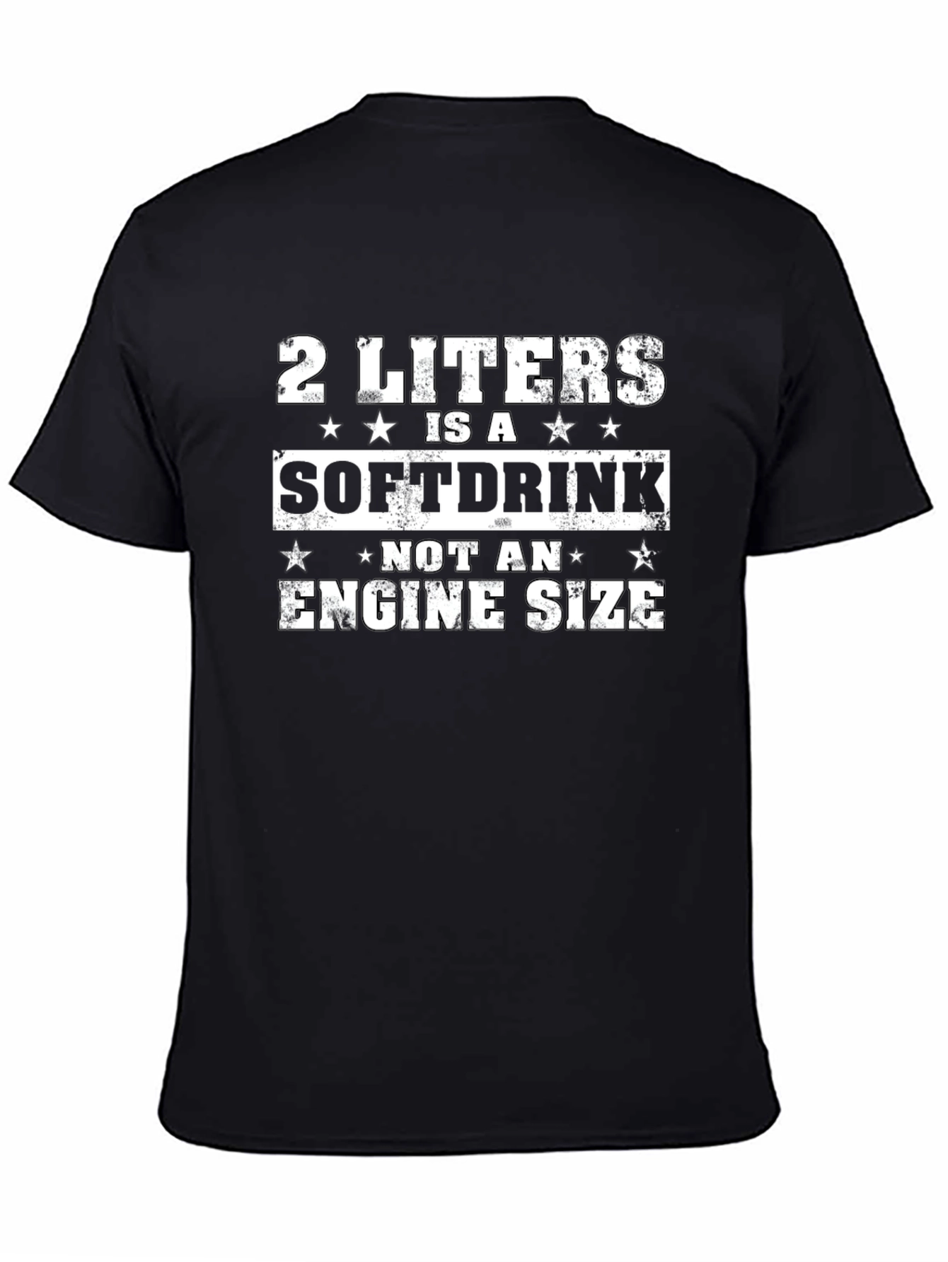 Black 2 Liters Soft Drink Engine Size Funny T-Shirt view 4