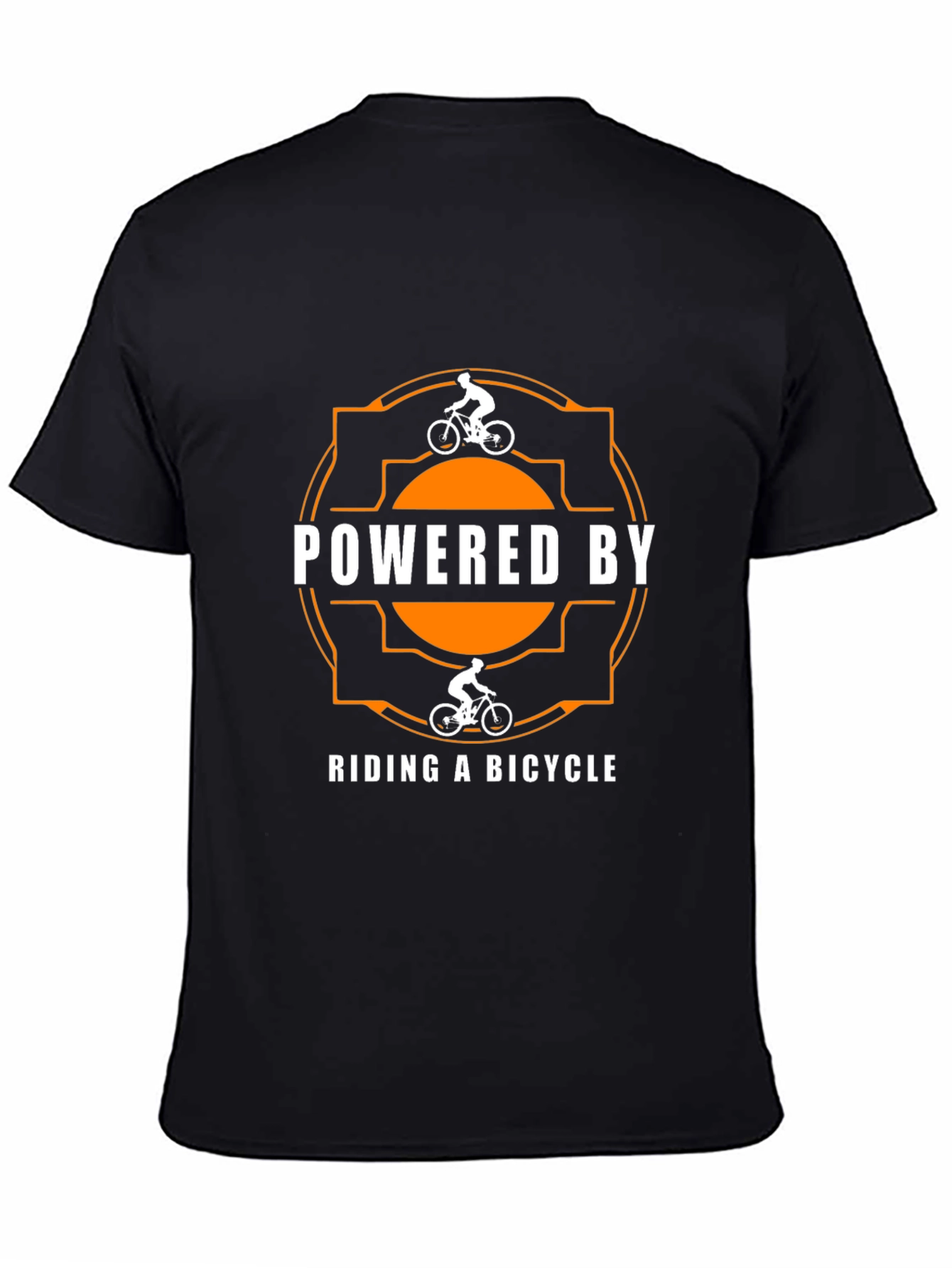 Black Powered By Riding A Bicycle Black T-Shirt view 4