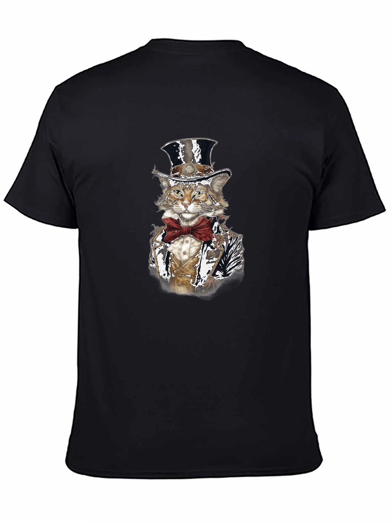 Black Gentleman Cat T-Shirt - Top Hat & Bowtie view 4