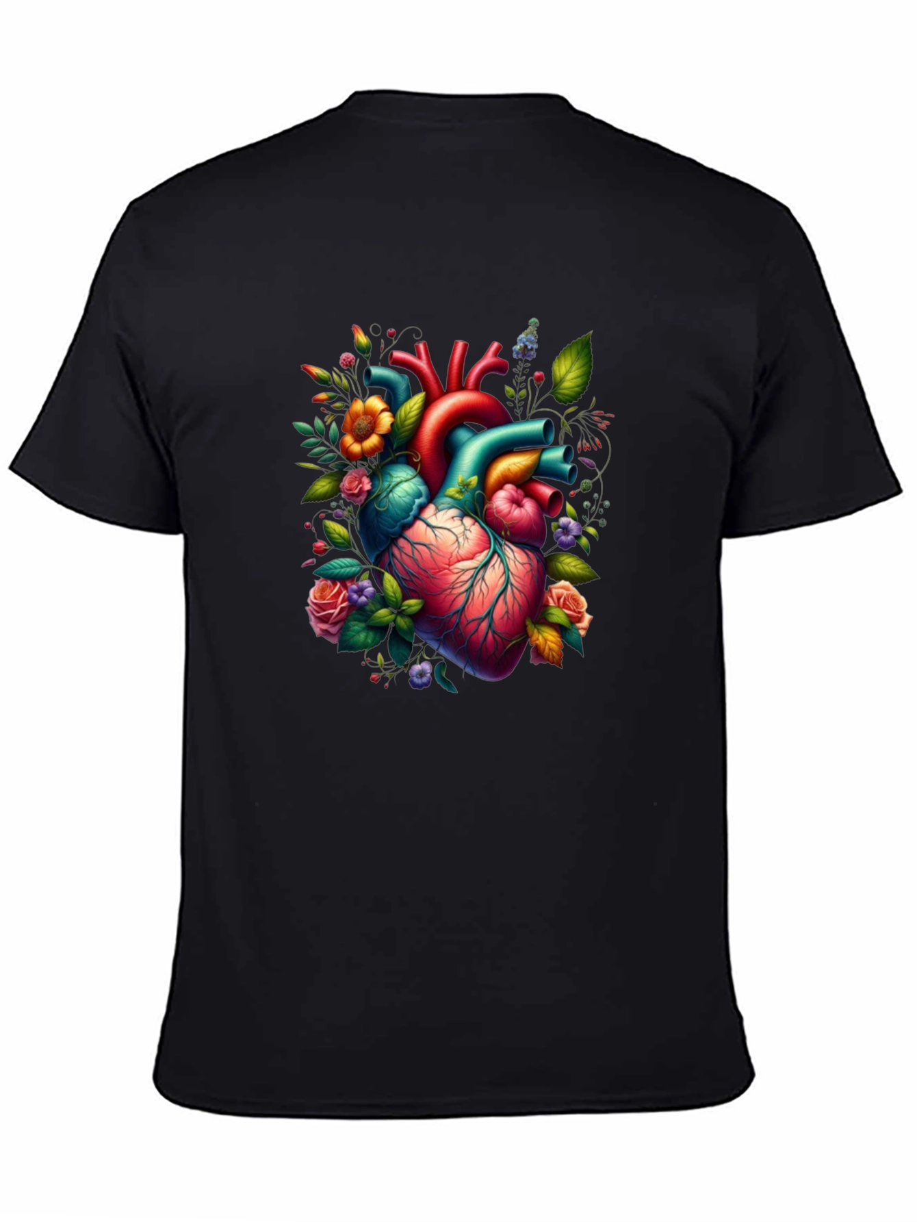 Black Anatomical Heart Floral Graphic T-Shirt view 4