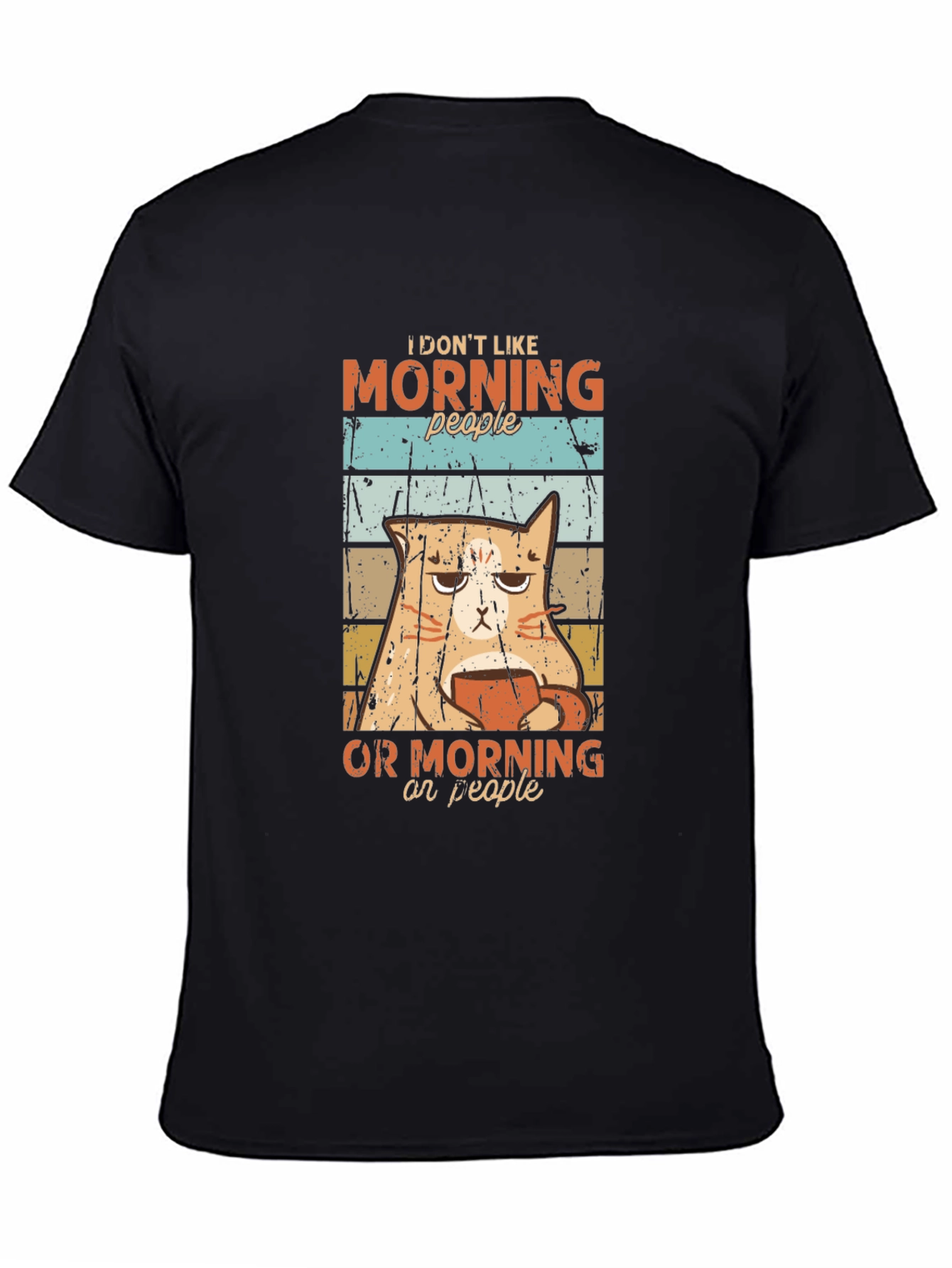 Black Funny Cat Morning People Graphic T-Shirt view 4