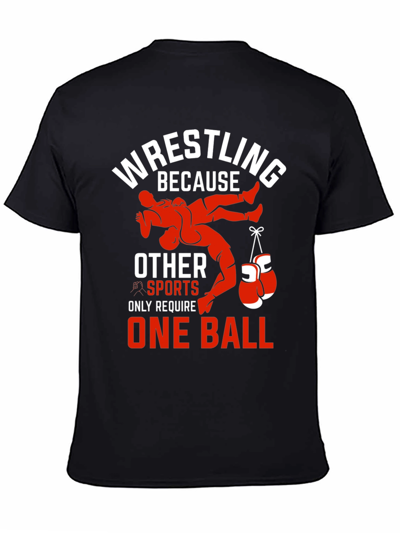 Black Wrestling T-Shirt - One Ball Funny Tee view 4