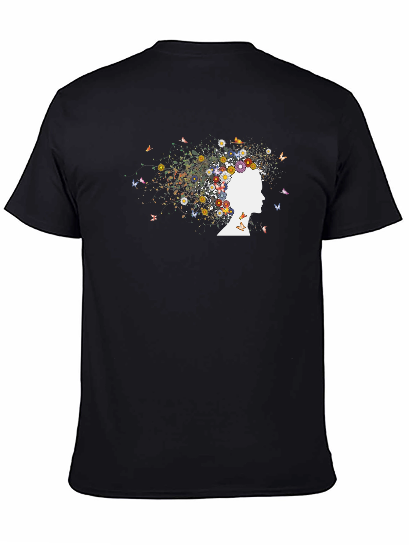 Black Floral Mind T-Shirt - Nature Inspired Graphic Tee view 4