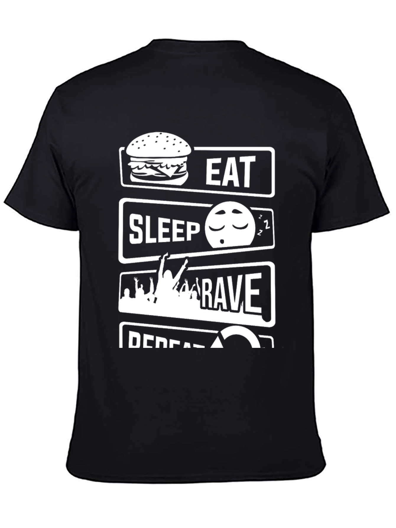 Black Eat Sleep Rave Repeat Black Graphic Tee view 4