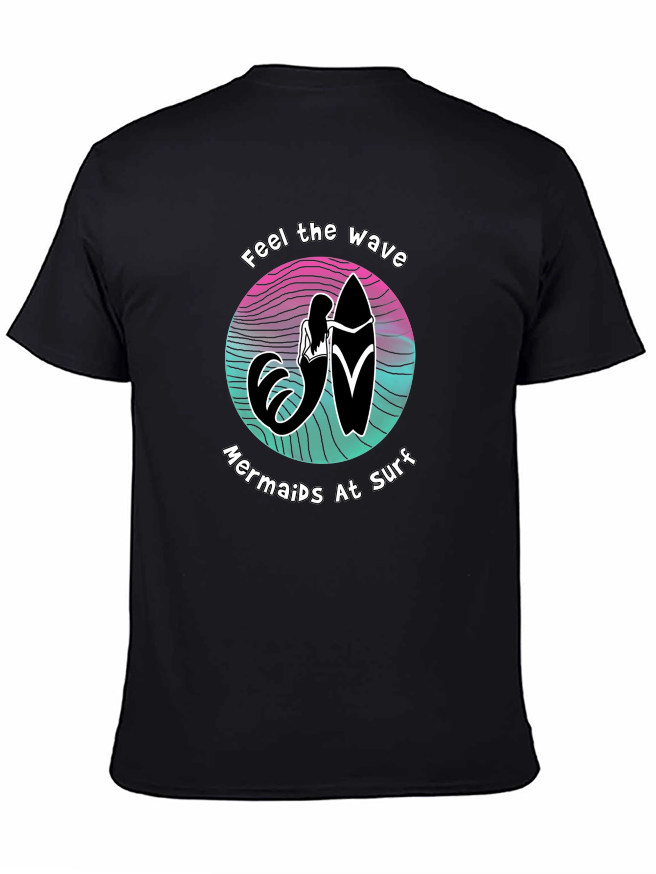 Black Mermaids at Surf T-Shirt - Feel the Wave Graphic Tee view 4