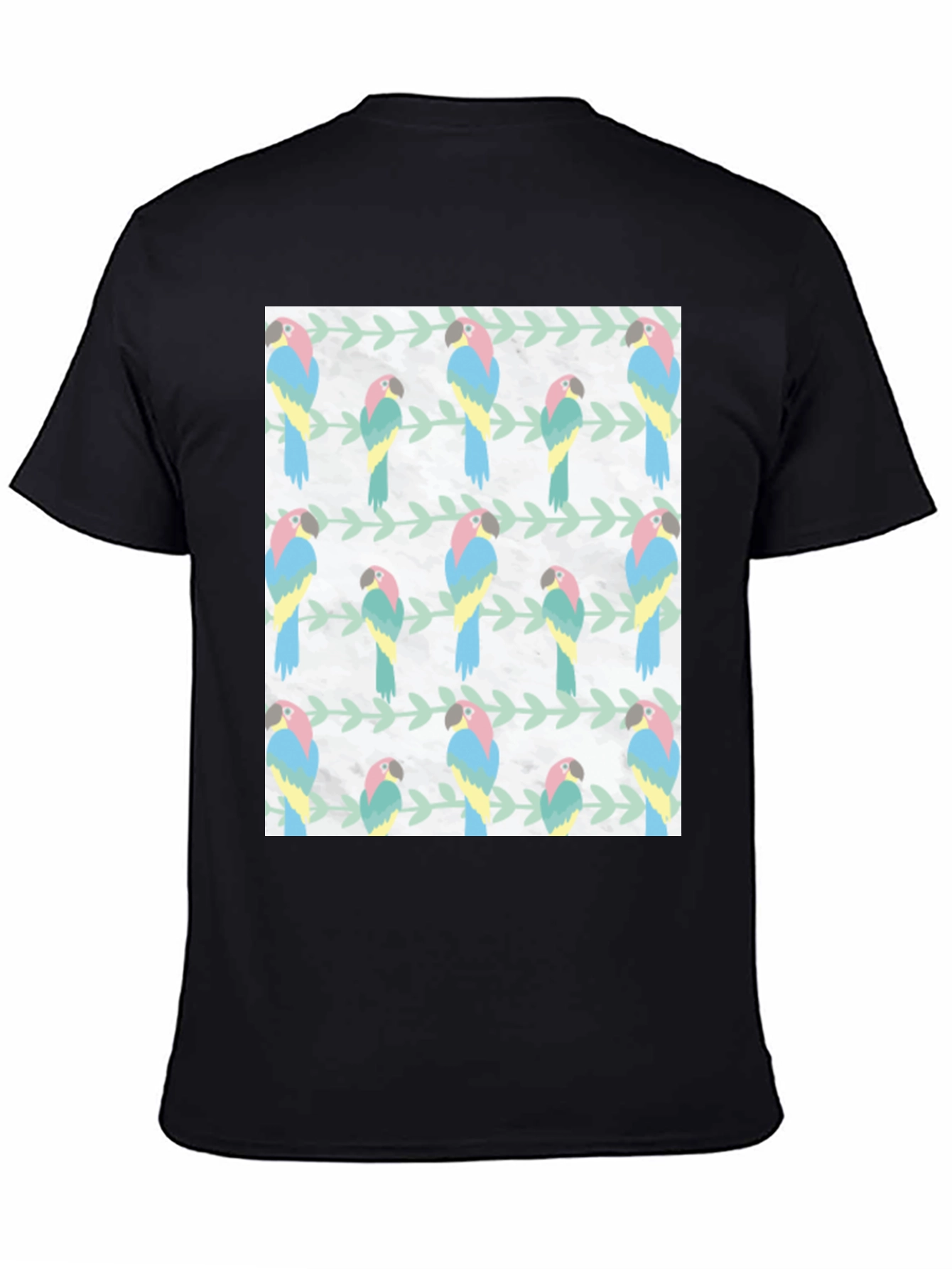 Black Parrot Pattern Black T-Shirt view 4