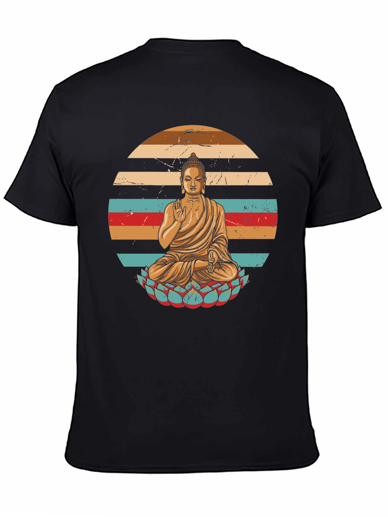 Black Retro Buddha Graphic T-Shirt view 4