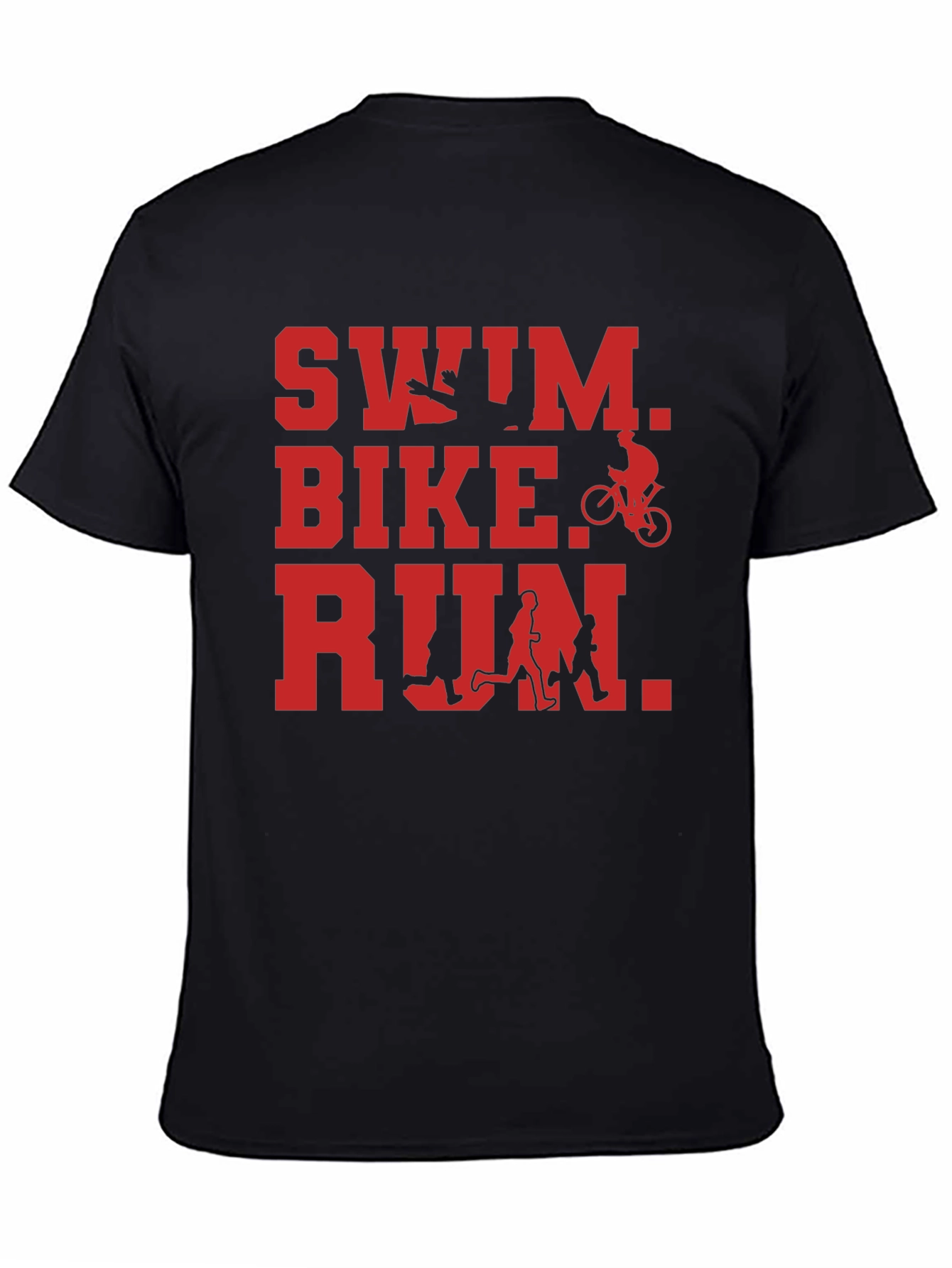 Black Swim Bike Run Triathlon T-Shirt - Black view 4