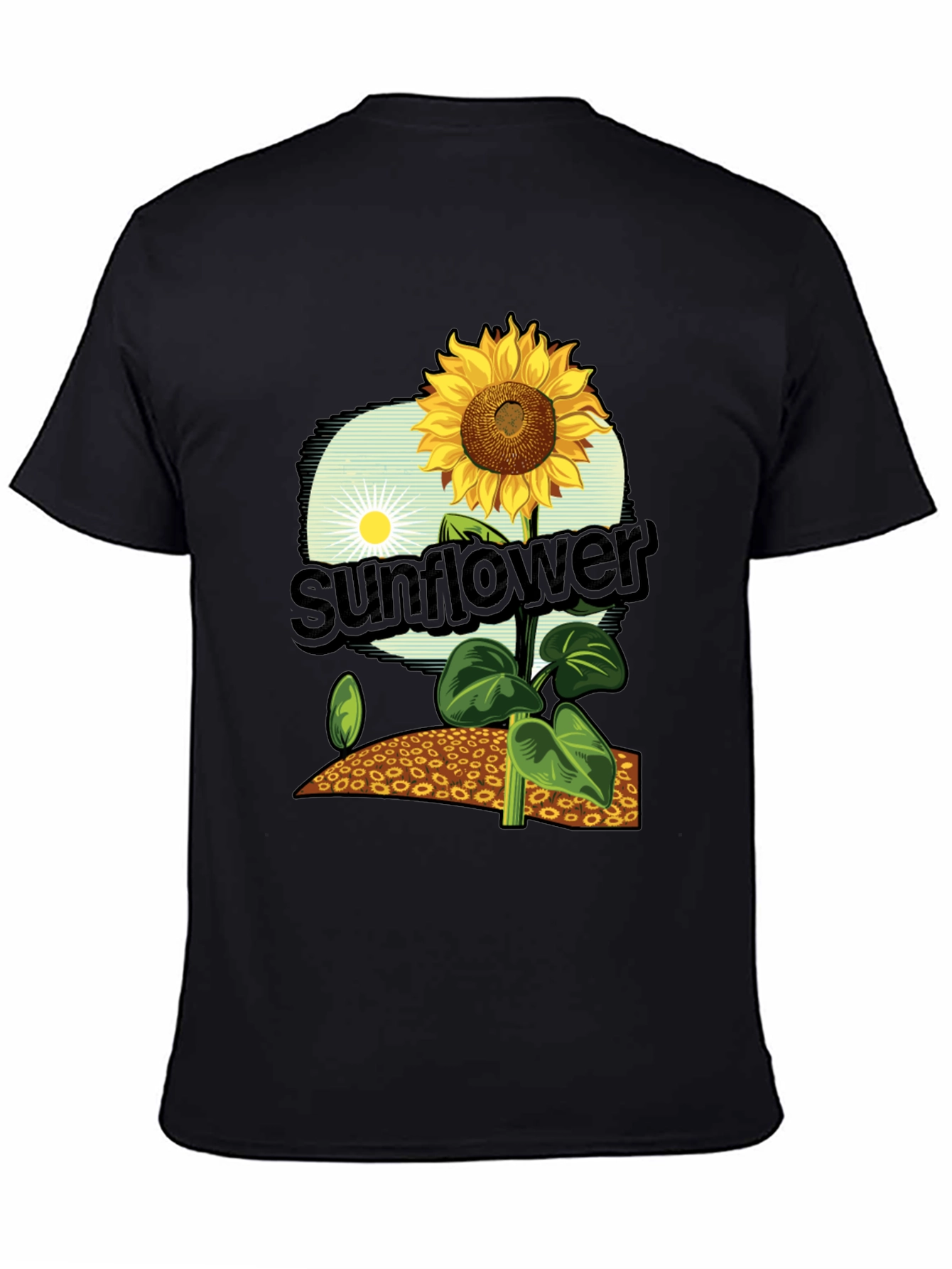 Black Sunflower Graphic Print T-Shirt - Black Cotton Tee view 4