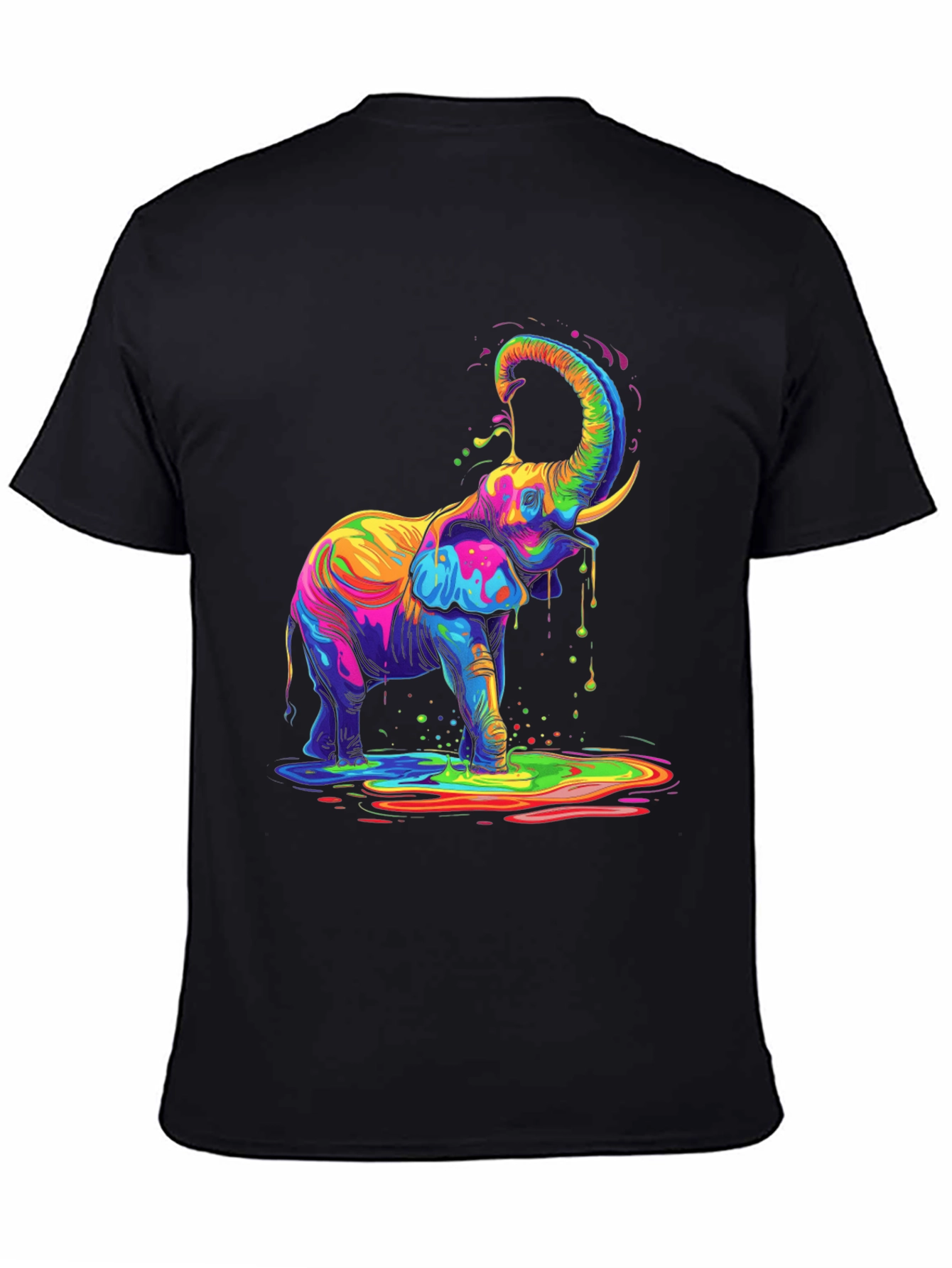 Black Colorful Elephant Graphic Tee - Black Cotton T-Shirt view 4