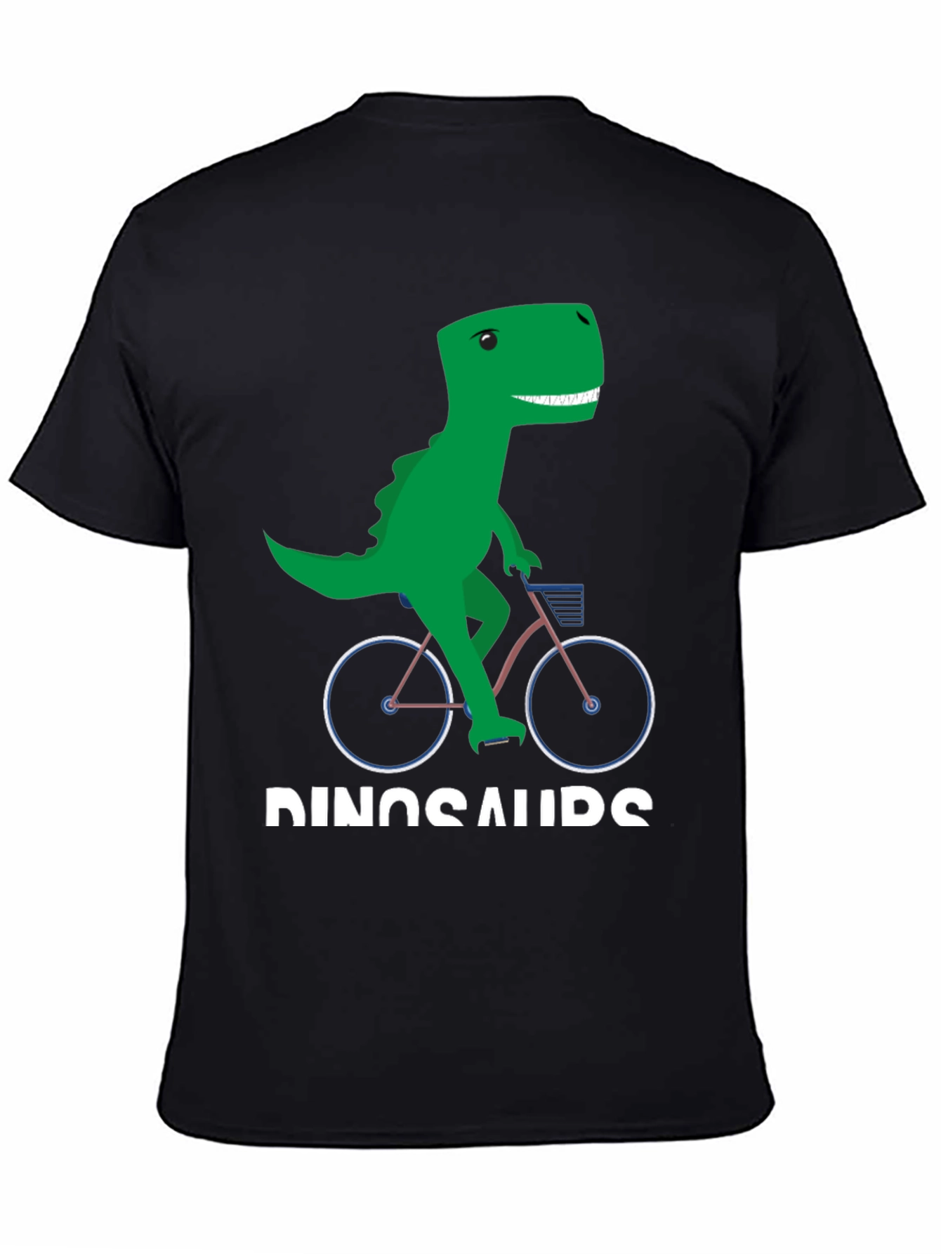 Black Dinosaur Riding Bike Graphic T-Shirt view 4