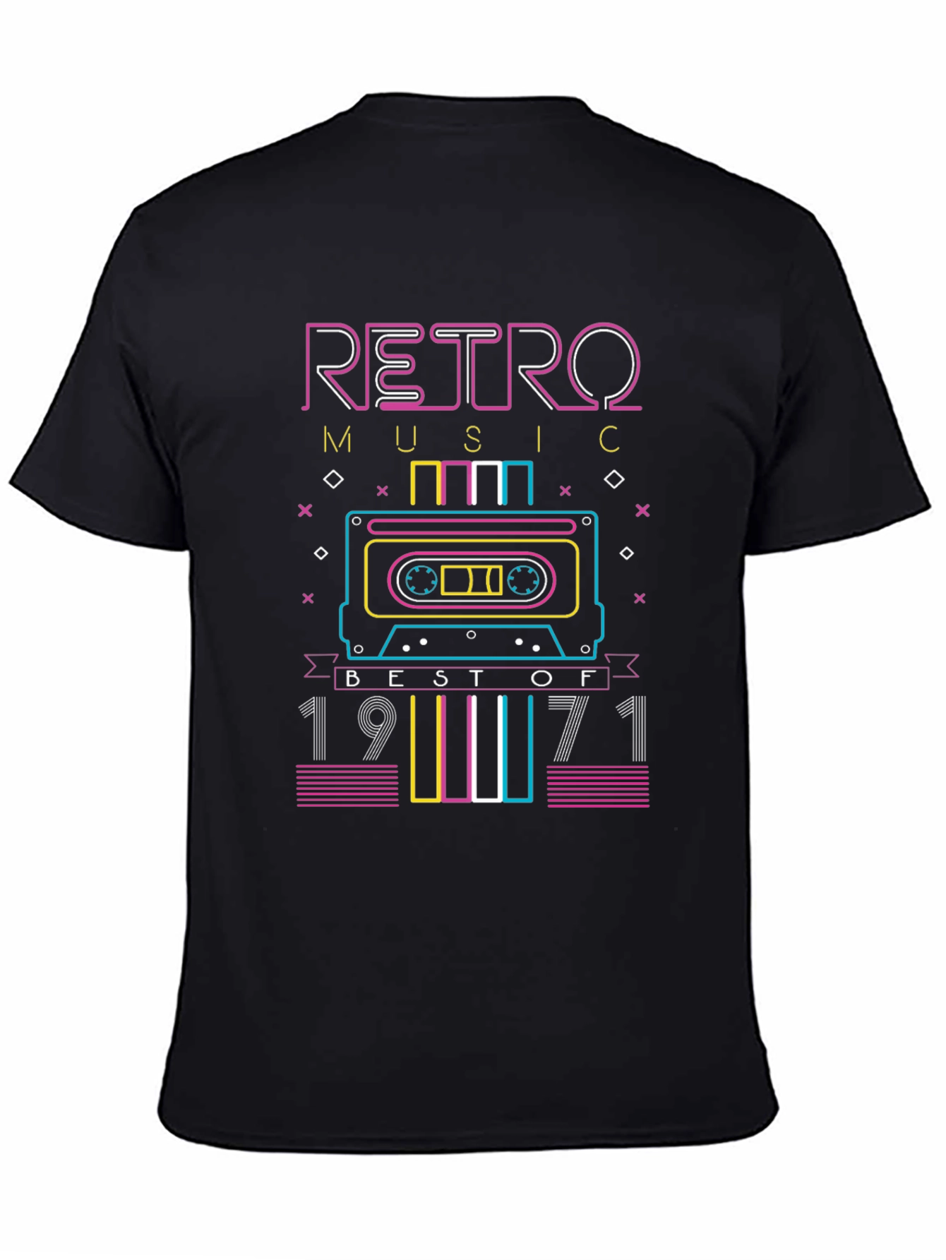 Black Retro Music 1971 Cassette Tape Graphic T-Shirt view 4