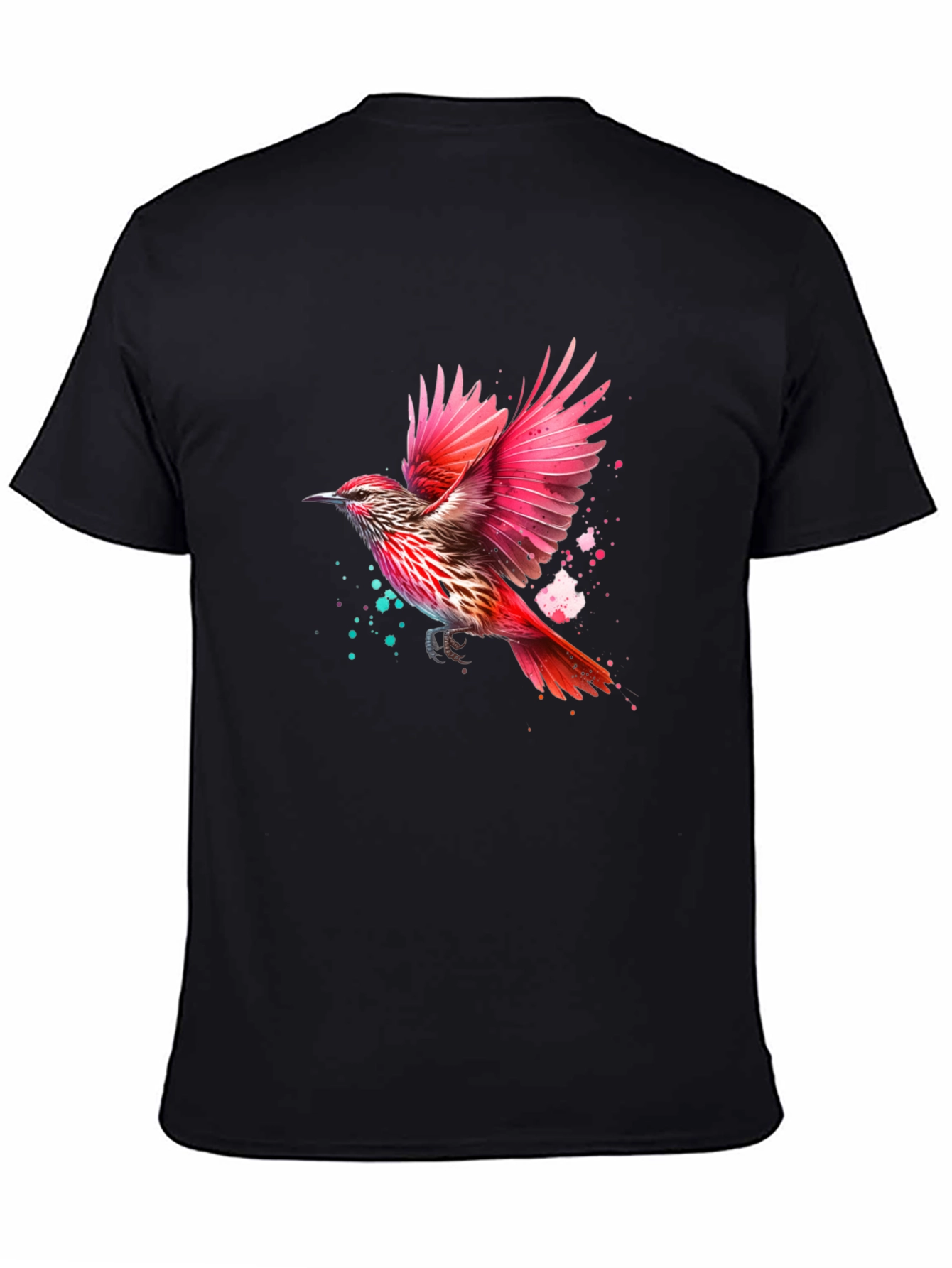Black Vibrant Bird Print Black T-Shirt view 4