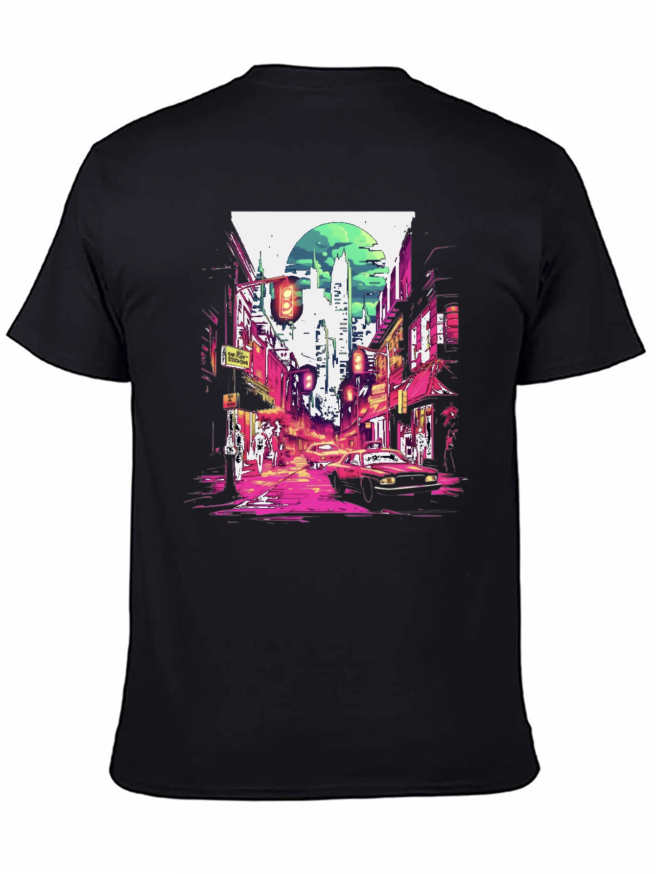 Black Retro Cityscape T-Shirt - Stylish Urban Design view 4