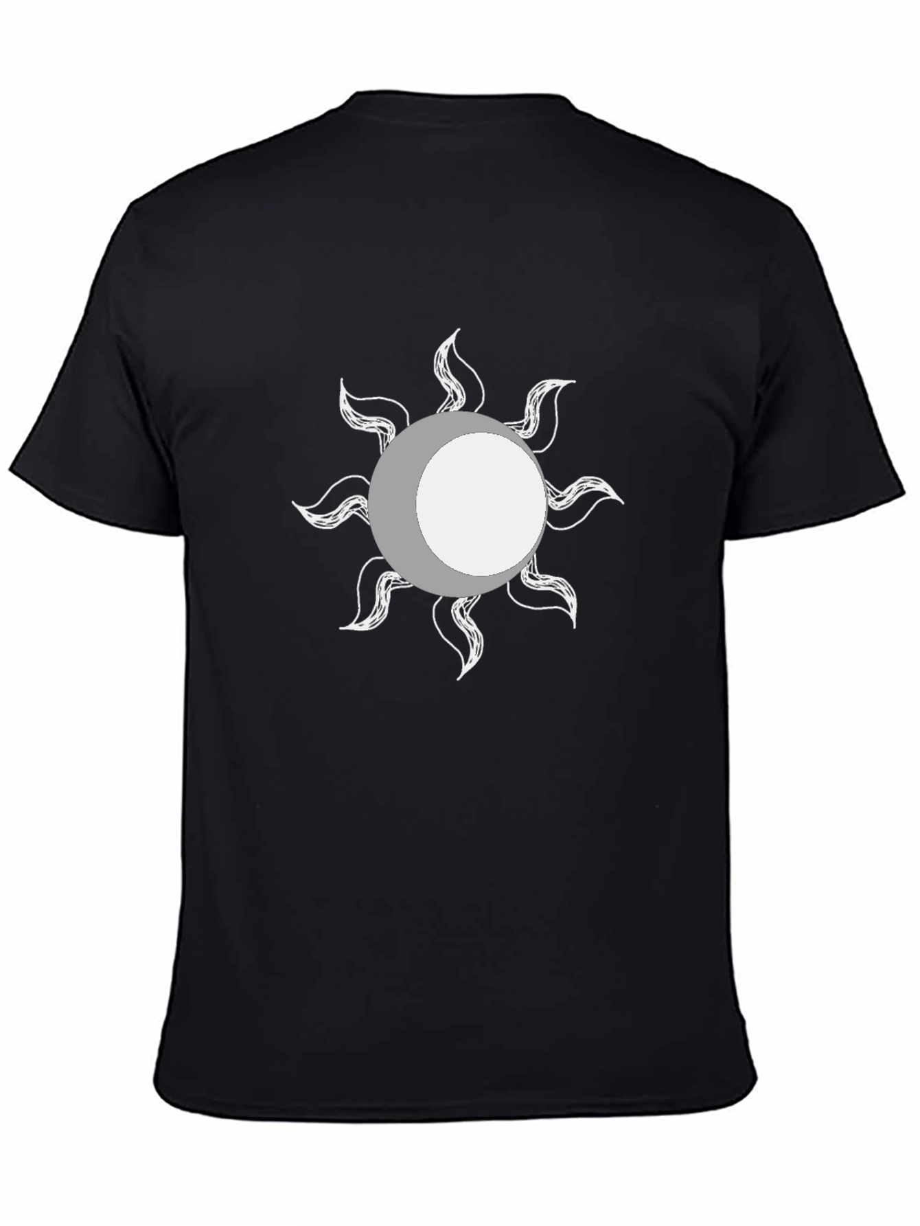 Black Men's Black T-Shirt with Moon & Sun Graphic view 4