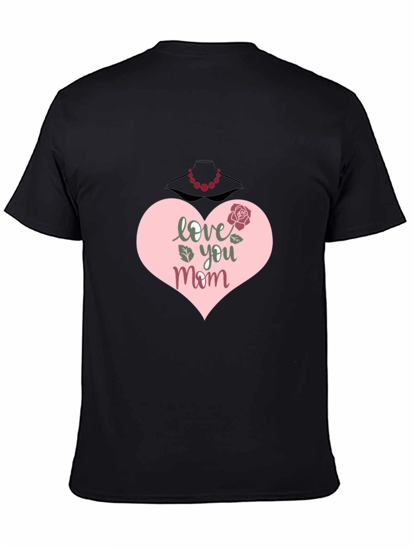 Black Love You Mom T-Shirt - Heart & Rose Design view 4