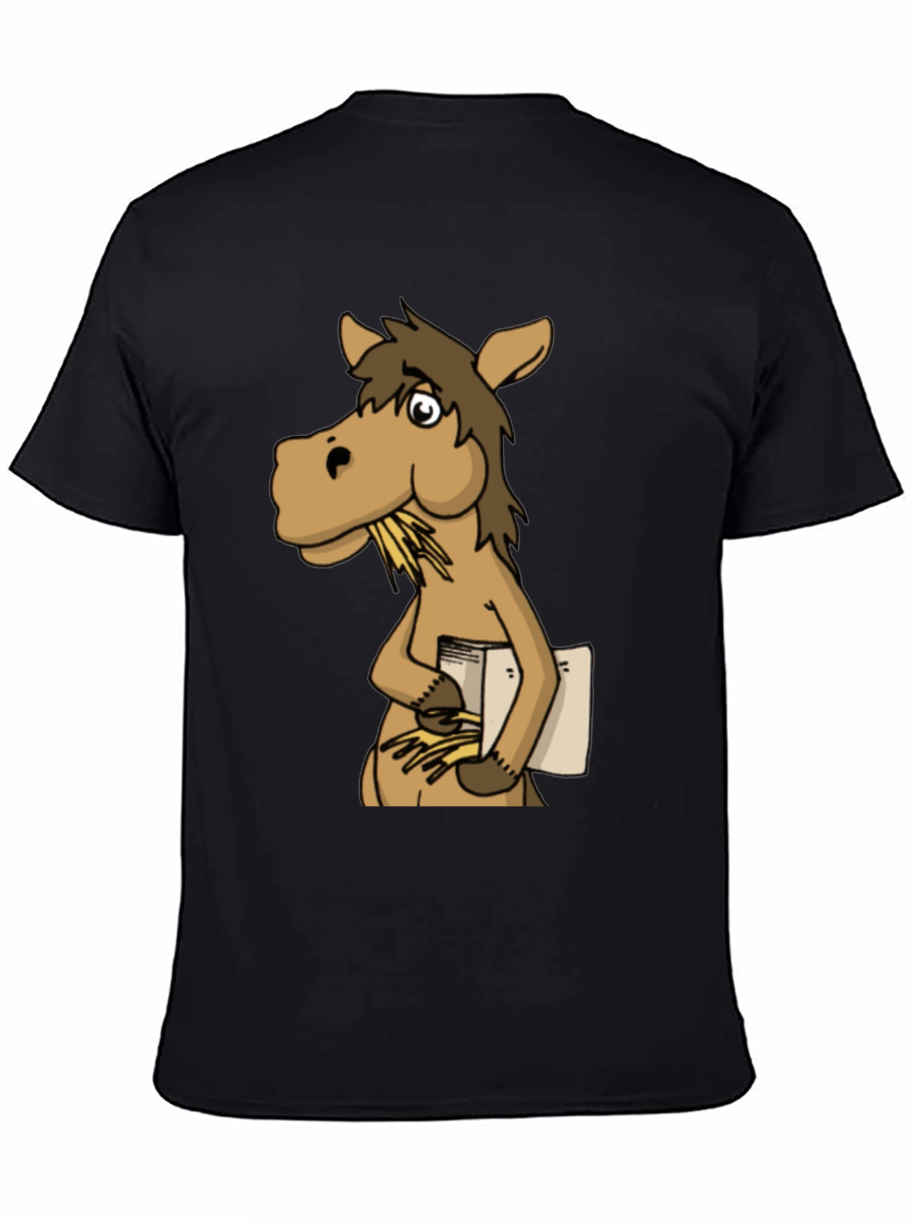 Black Funny Horse Reading Book Graphic T-Shirt view 4
