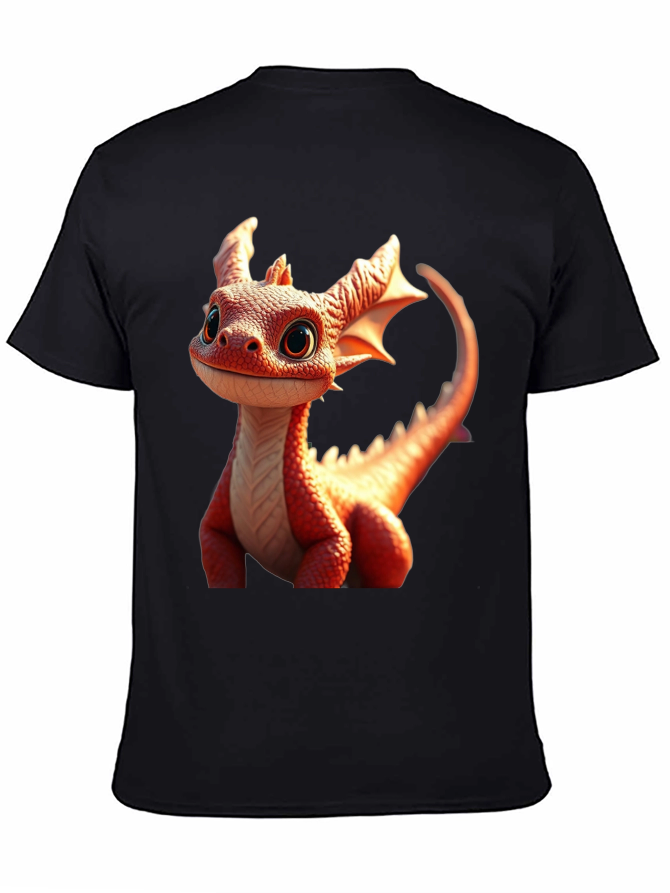 Black Cute Dragon Graphic Tee - Black Cotton Comfort view 4