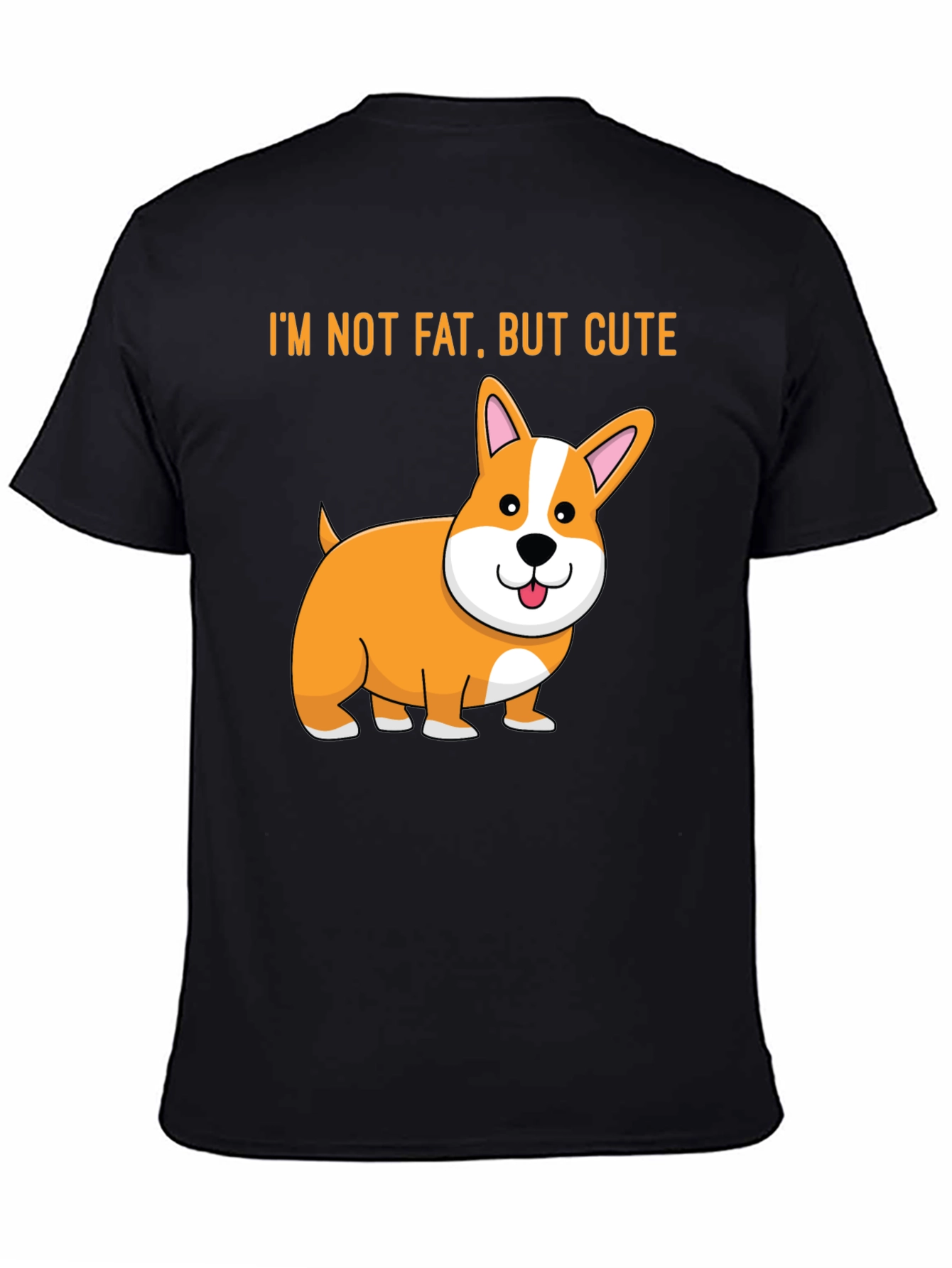 Black Cute Corgi T-Shirt - I'm Not Fat, But Cute view 4