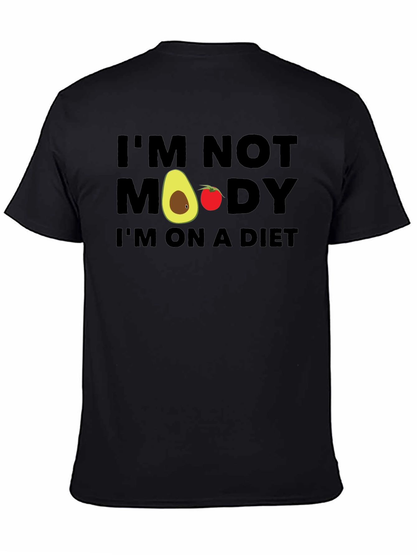 Black Funny Diet T-Shirt - "I'm Not Moody, I'm On A Diet!" view 4