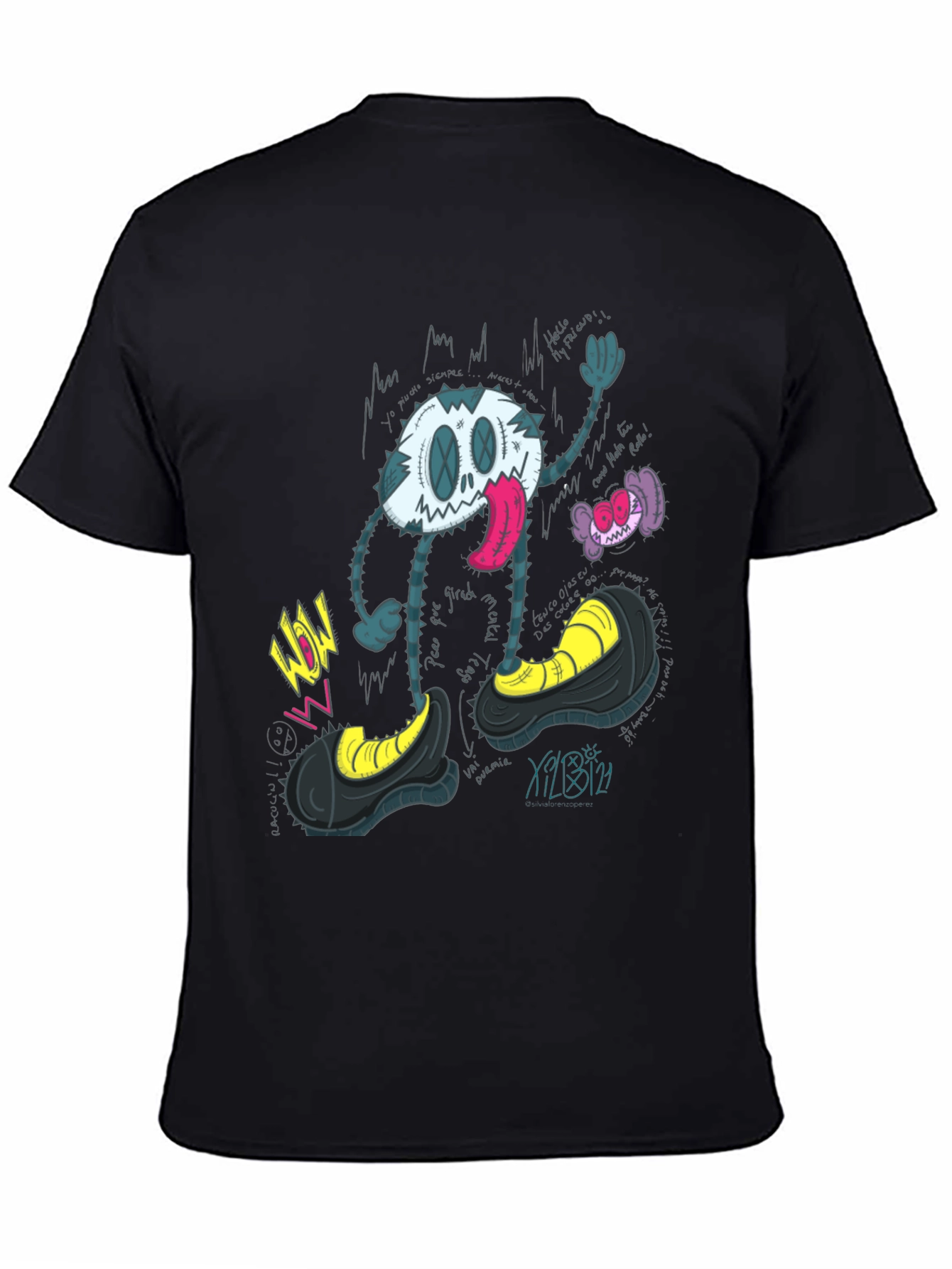 Black Cartoon Character Graphic Print T-Shirt view 4