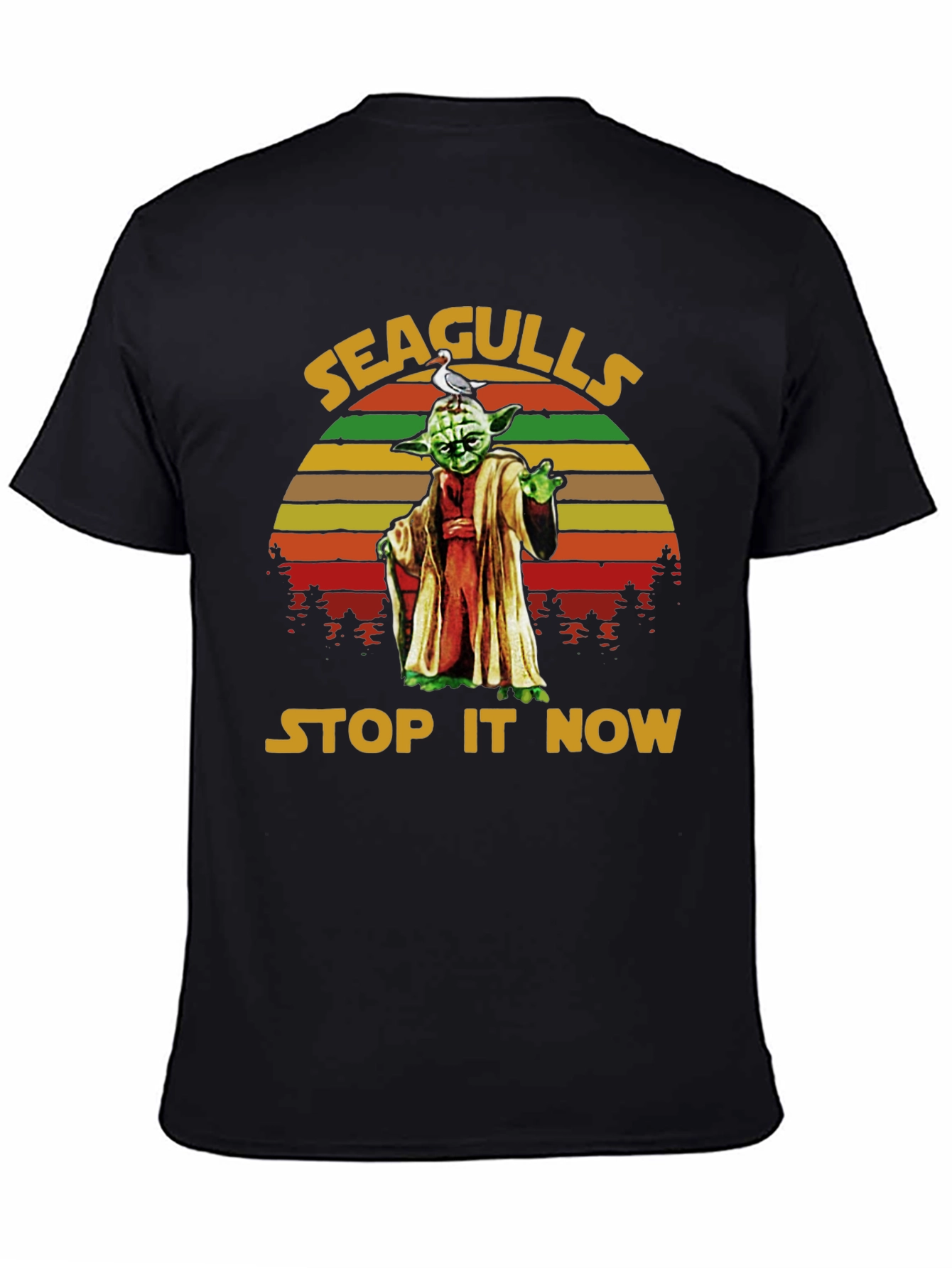 Black Seagulls Stop It Now Yoda T-Shirt view 4