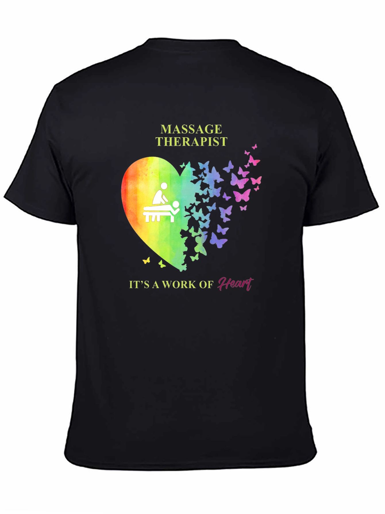 Black Massage Therapist Heart Butterfly T-Shirt view 4