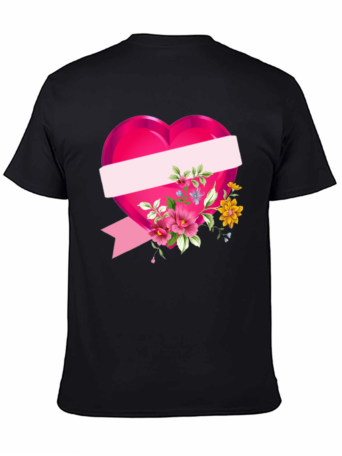 Black Floral Heart Graphic T-Shirt - Black view 4