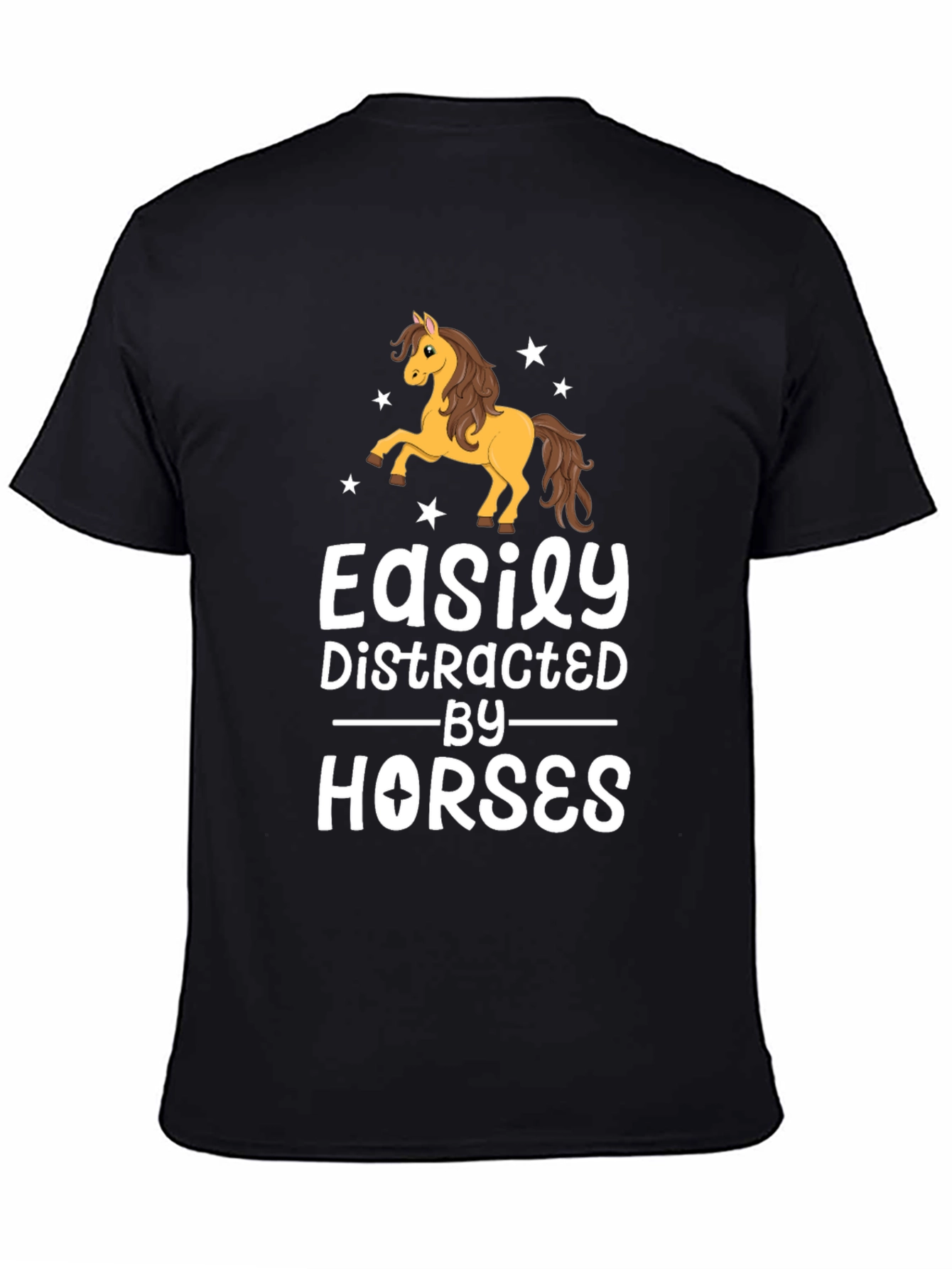 Black Easily Distracted By Horses Black T-Shirt view 4