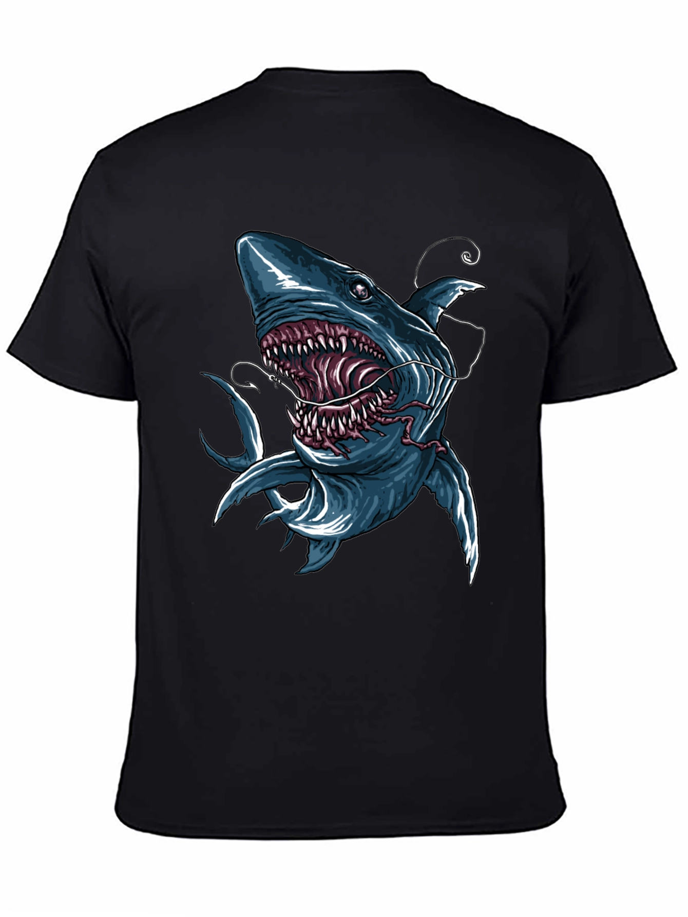 Black Men's Shark Graphic Print Black T-Shirt view 4