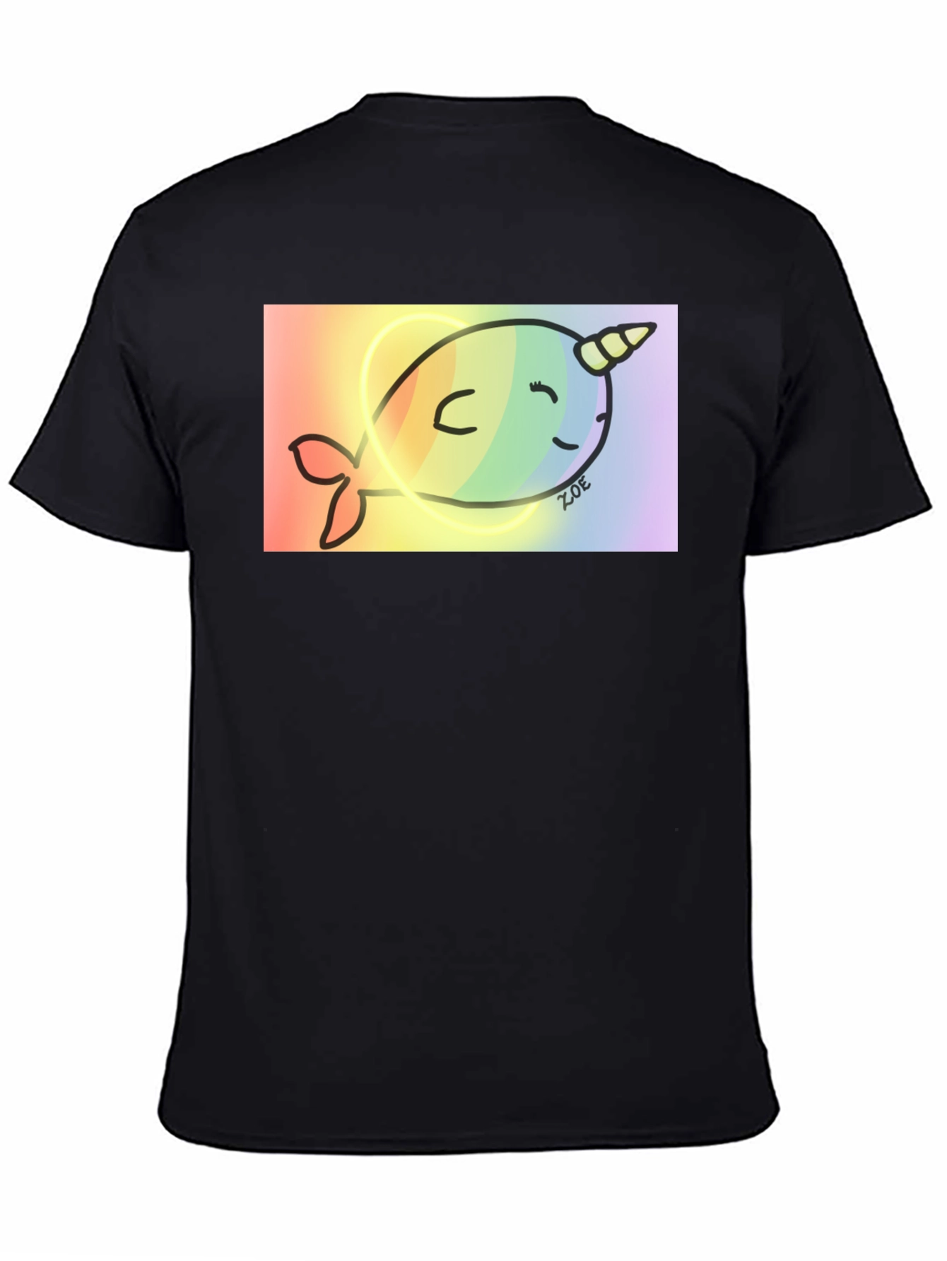 Black Rainbow Narwhal Graphic Tee - Black Cotton Blend view 4