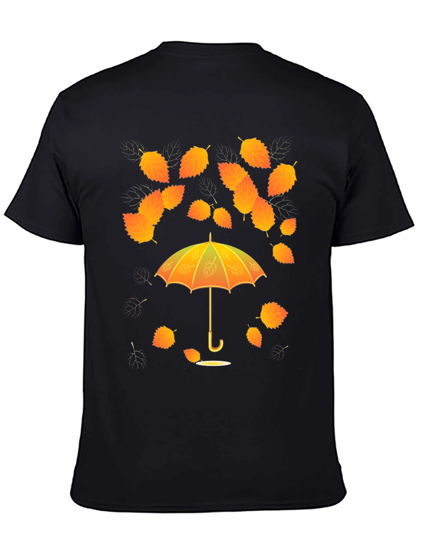 Black Autumn Leaves Umbrella T-Shirt view 4