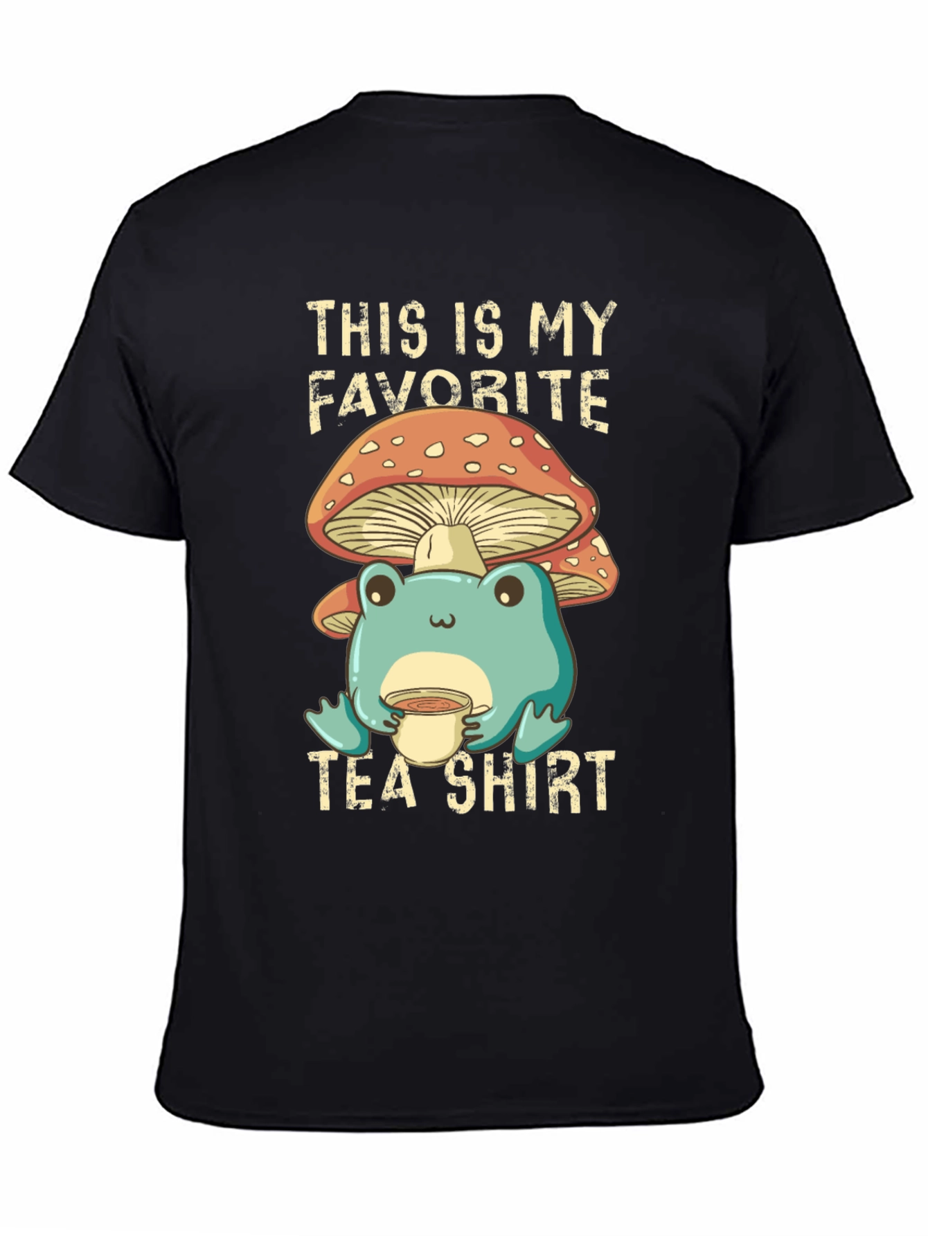 Black My Favorite Tea Shirt - Frog & Mushroom view 4