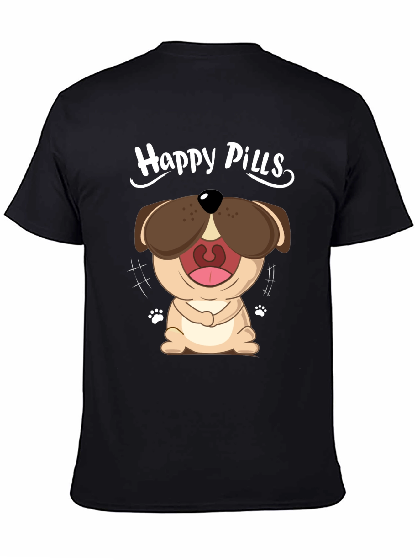 Black Happy Pills Dog Graphic T-Shirt - Black Cotton Tee view 4