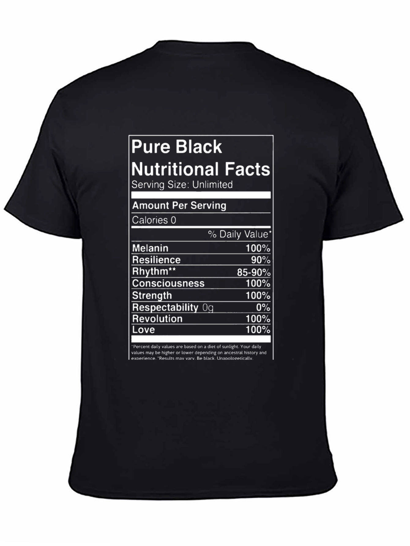Pure Black Nutritional Facts T-Shirt - 4