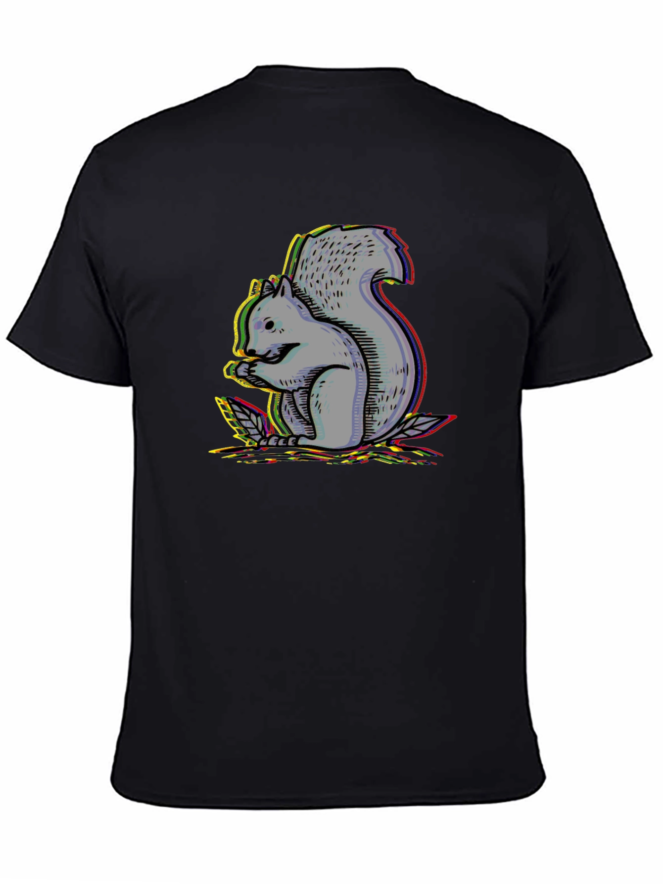 Black Men's Black T-Shirt with Squirrel Graphic Design view 4