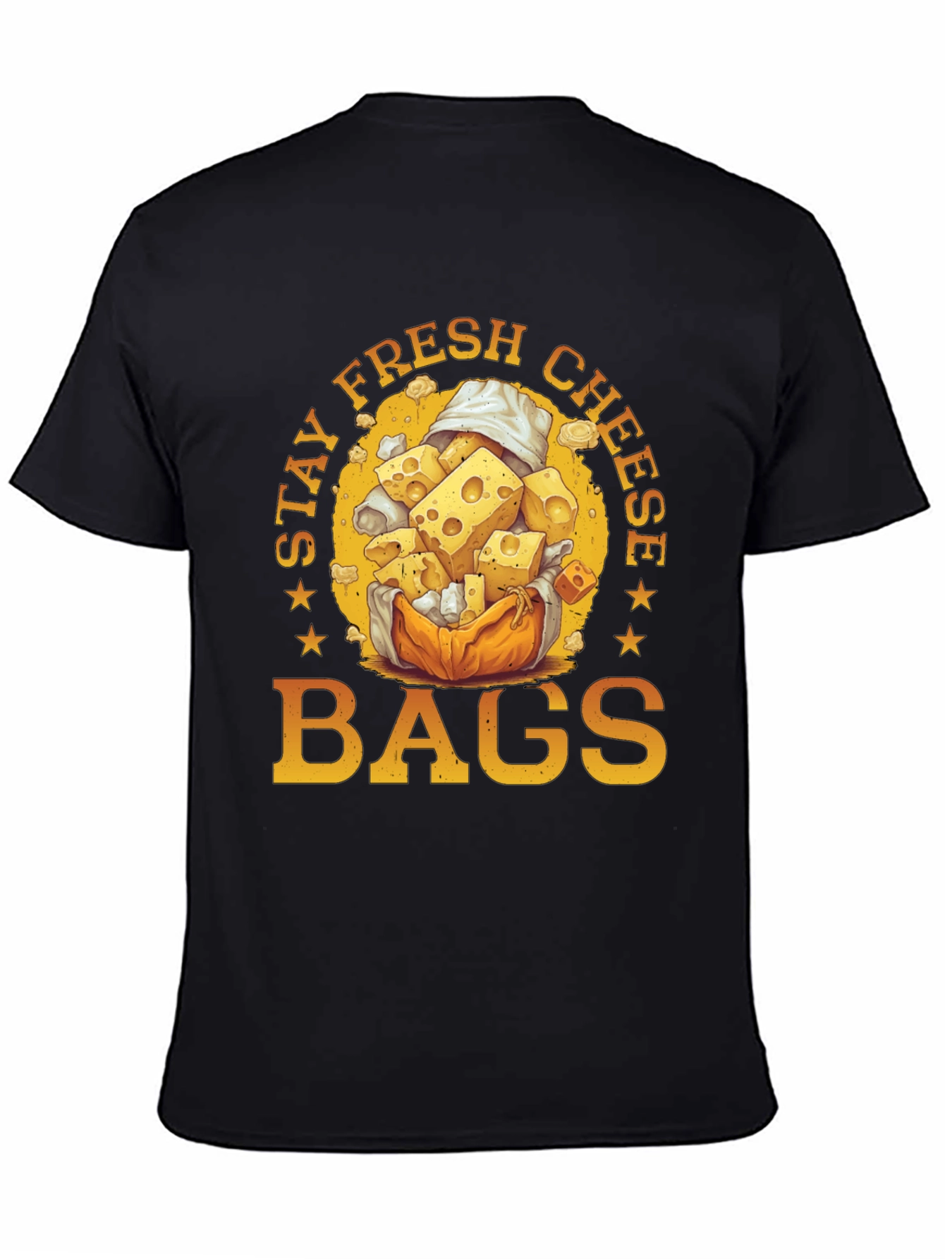 Black Stay Fresh Cheese Bags Graphic T-Shirt view 4
