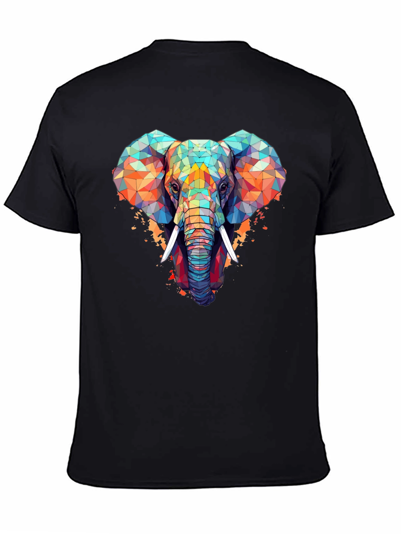 Black Geometric Elephant Graphic Black T-Shirt view 4