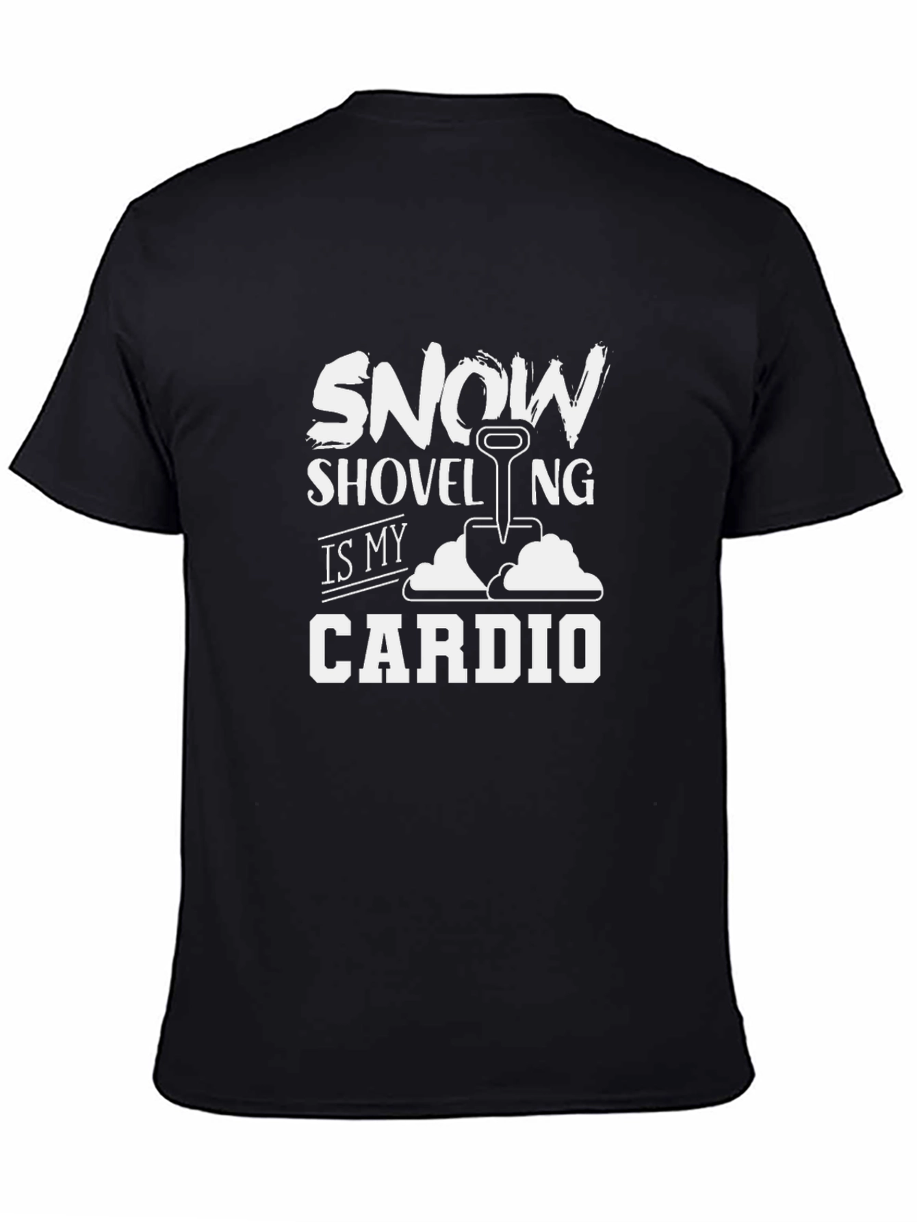 Black Snow Shoveling Cardio T-Shirt - Black Cotton Tee view 4