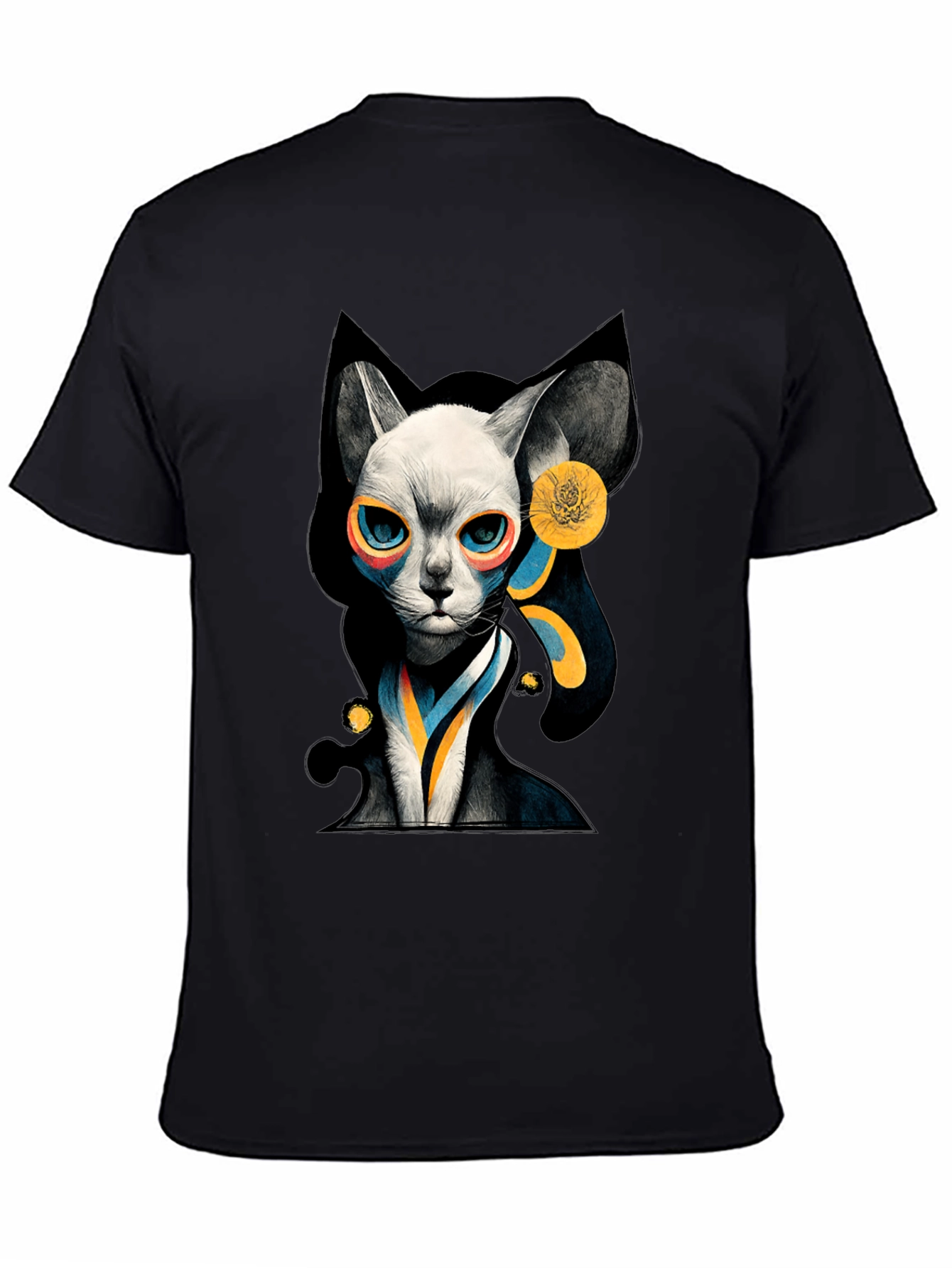 Black Abstract Cat Graphic Black T-Shirt view 4