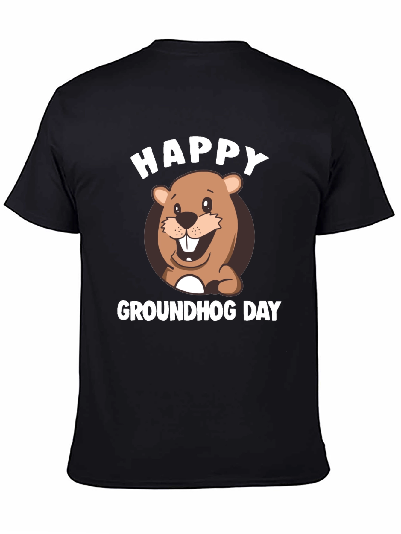 Black Happy Groundhog Day T-Shirt view 4